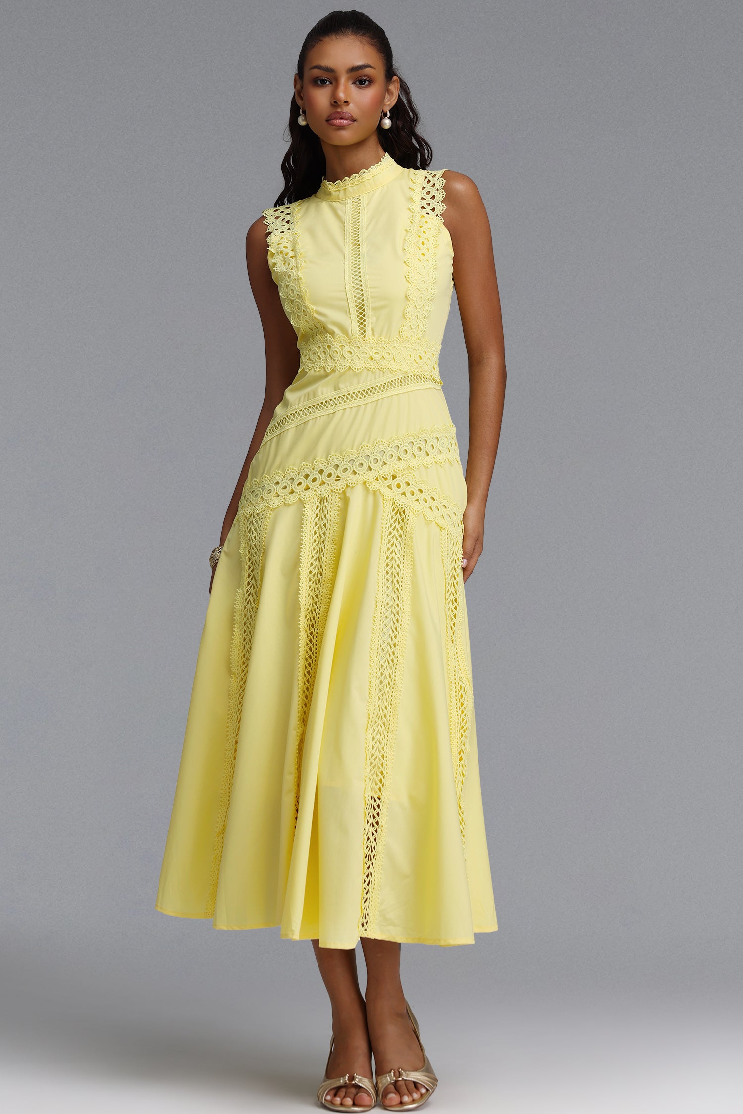 Inez Resort Contour Sleeveless Woven Yellow Maxi Dress	