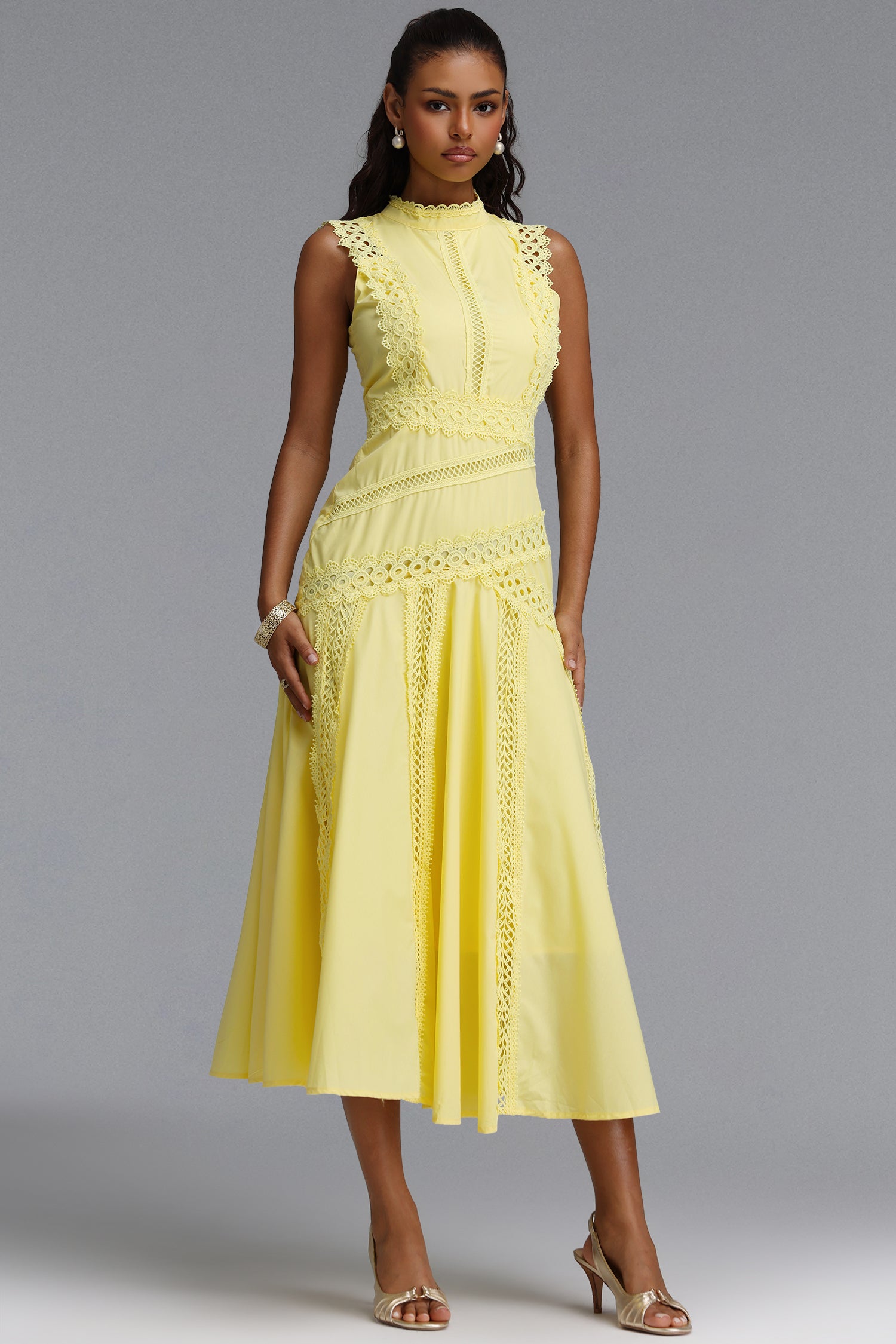 Inez Resort Contour Sleeveless Woven Yellow Maxi Dress	