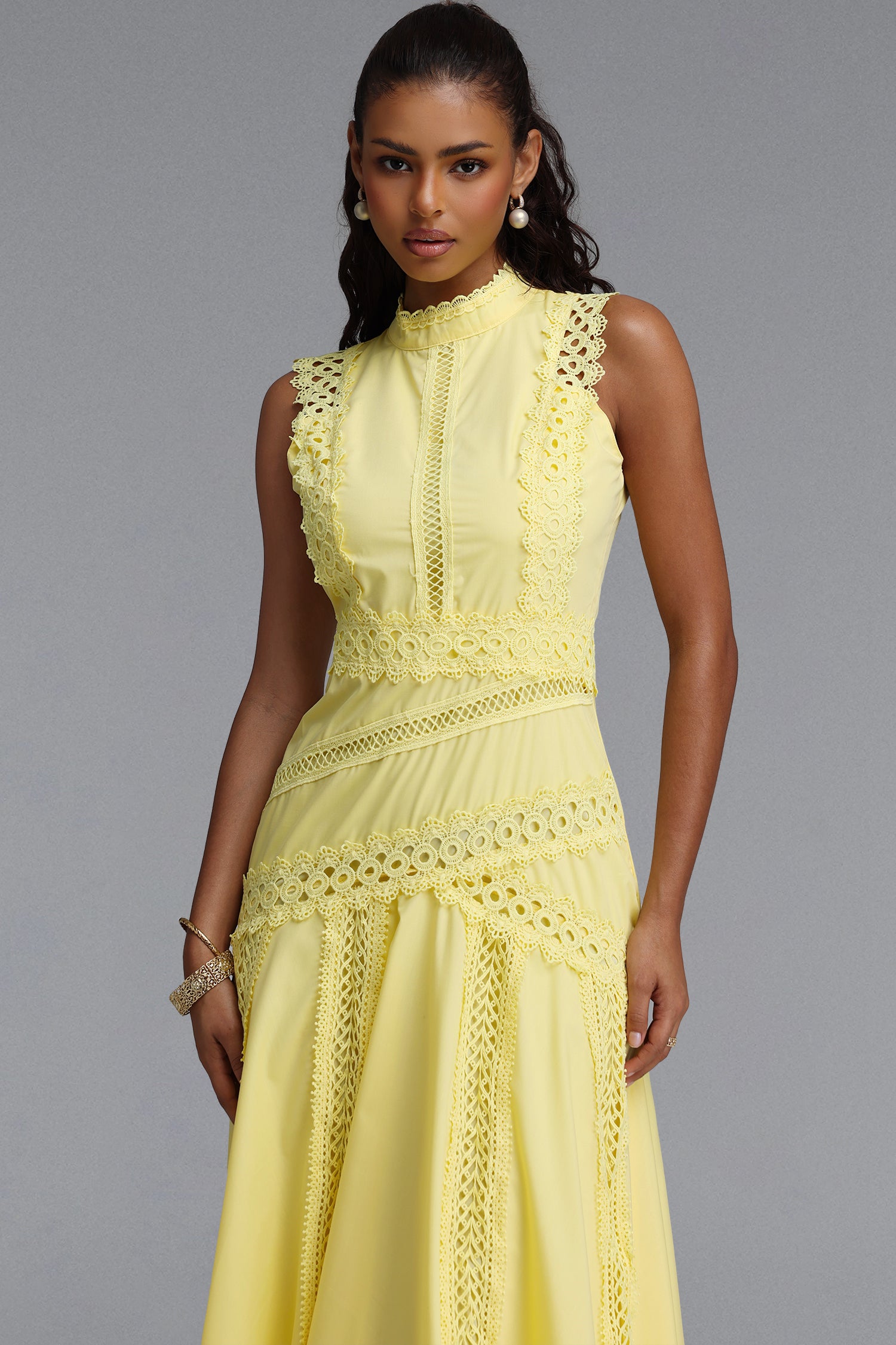 Inez Resort Contour Sleeveless Woven Yellow Maxi Dress	