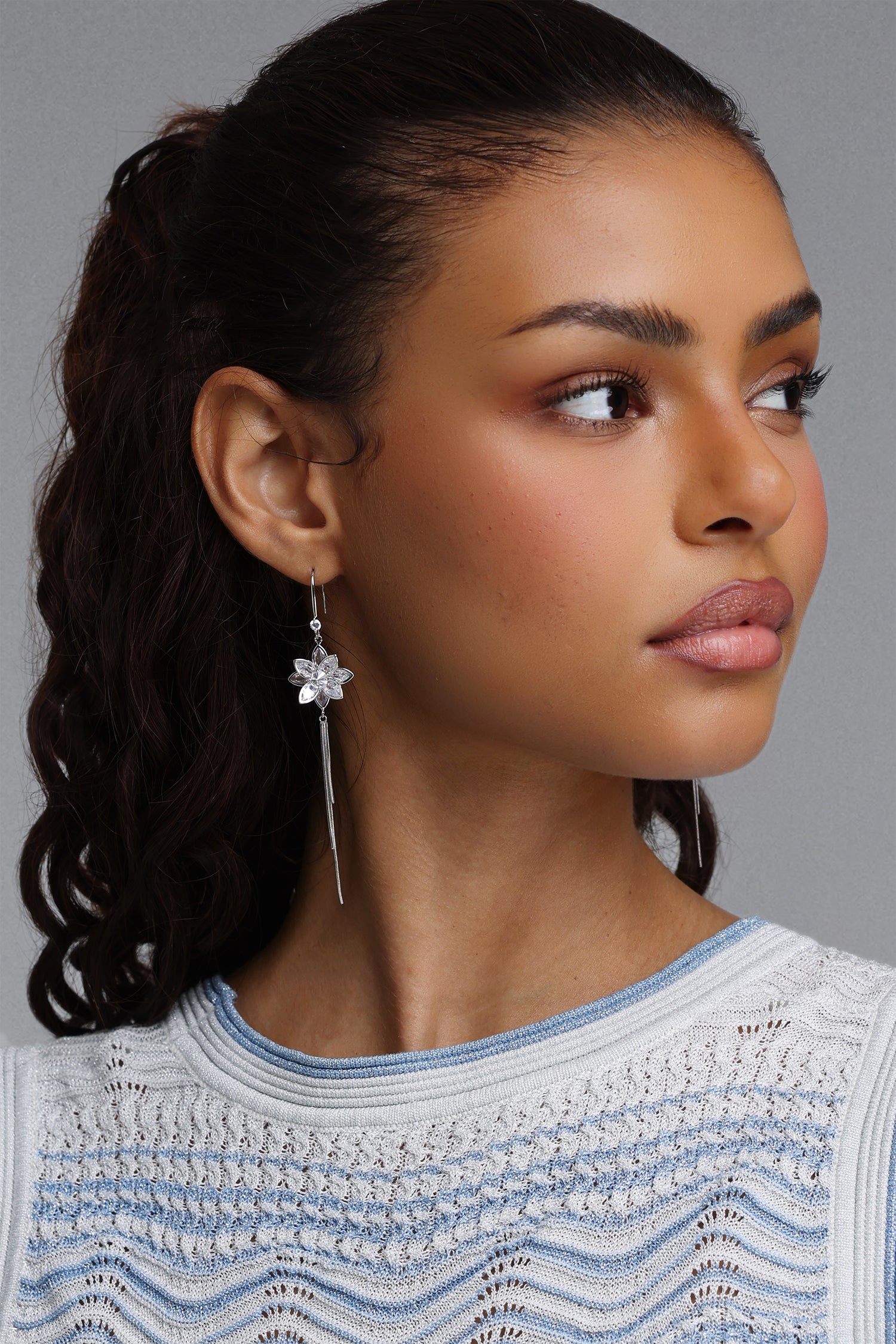 Dora Luxury Crystal Flower Tassel Earrings	