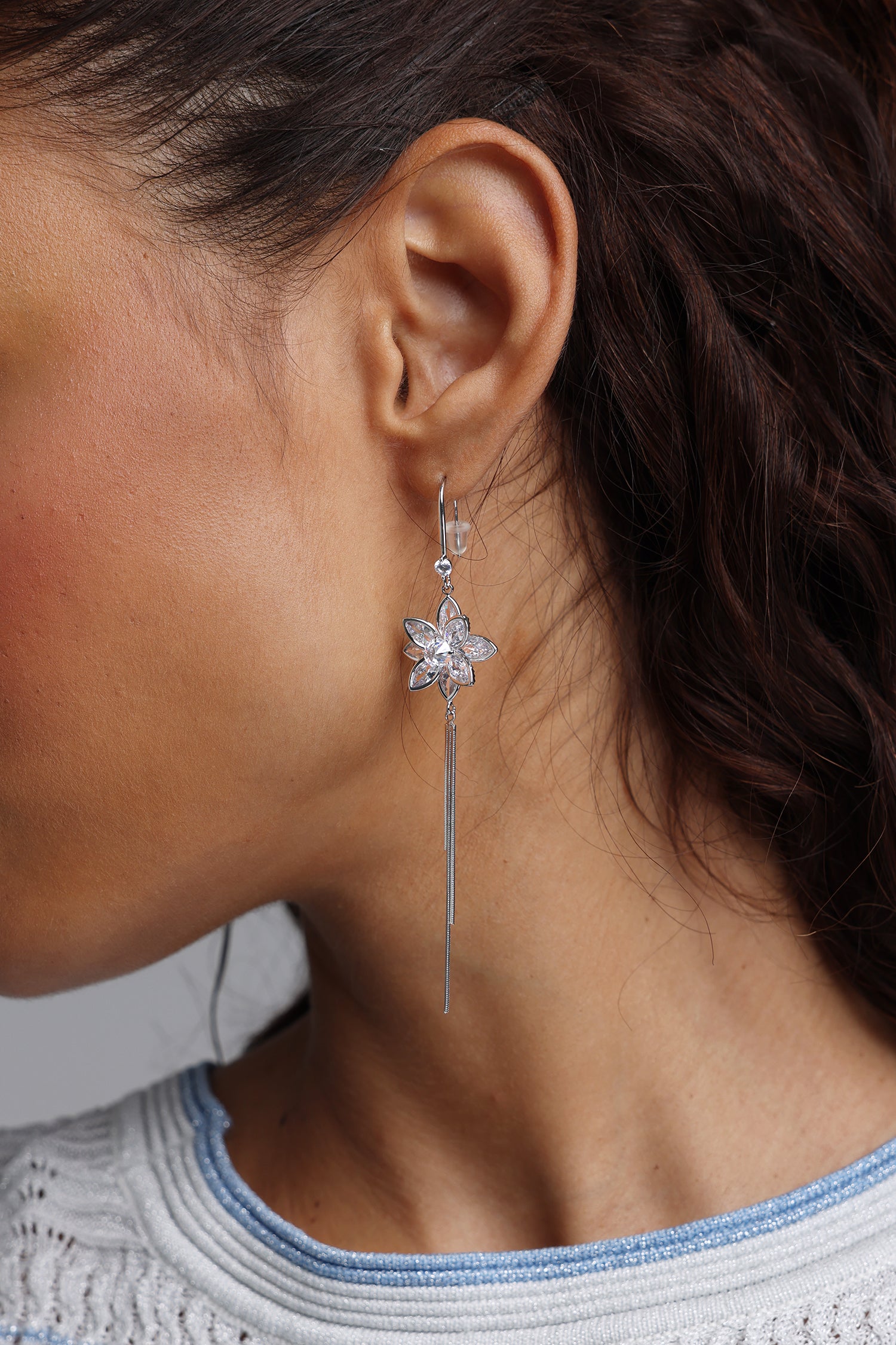 Dora Luxury Crystal Flower Tassel Earrings	