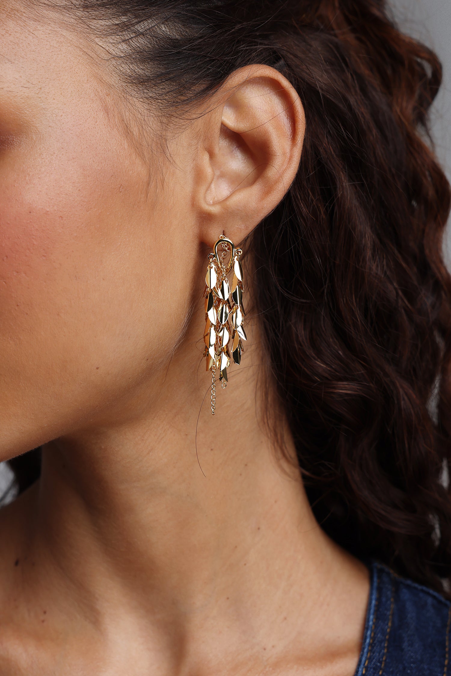 Kiwis Luxury Multi-Layered Leaf Tassel Earrings	
