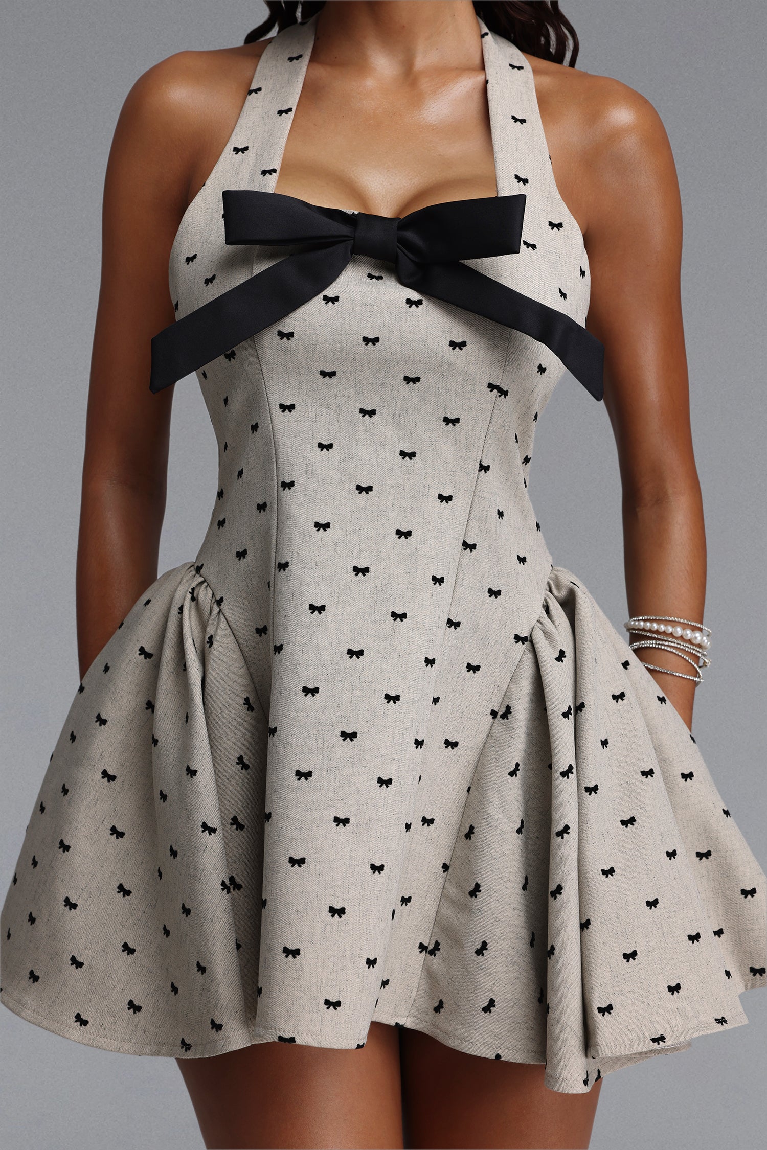 Sierra Chic Cinched Sleeveless Bow Polka Dot Woven Mini Dress	