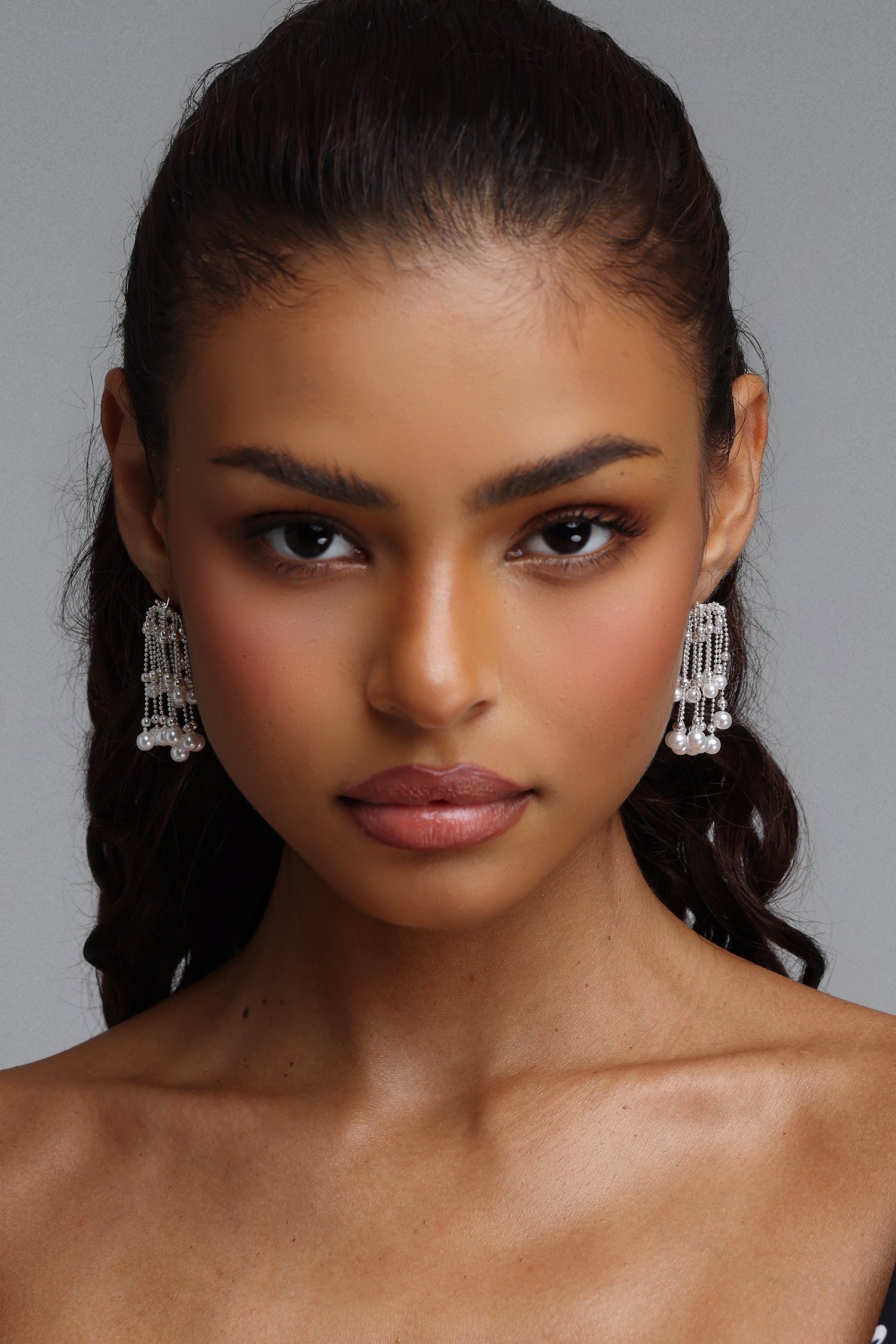Lizbet Multi-Layered Gradient Pearl Tassel Earrings	