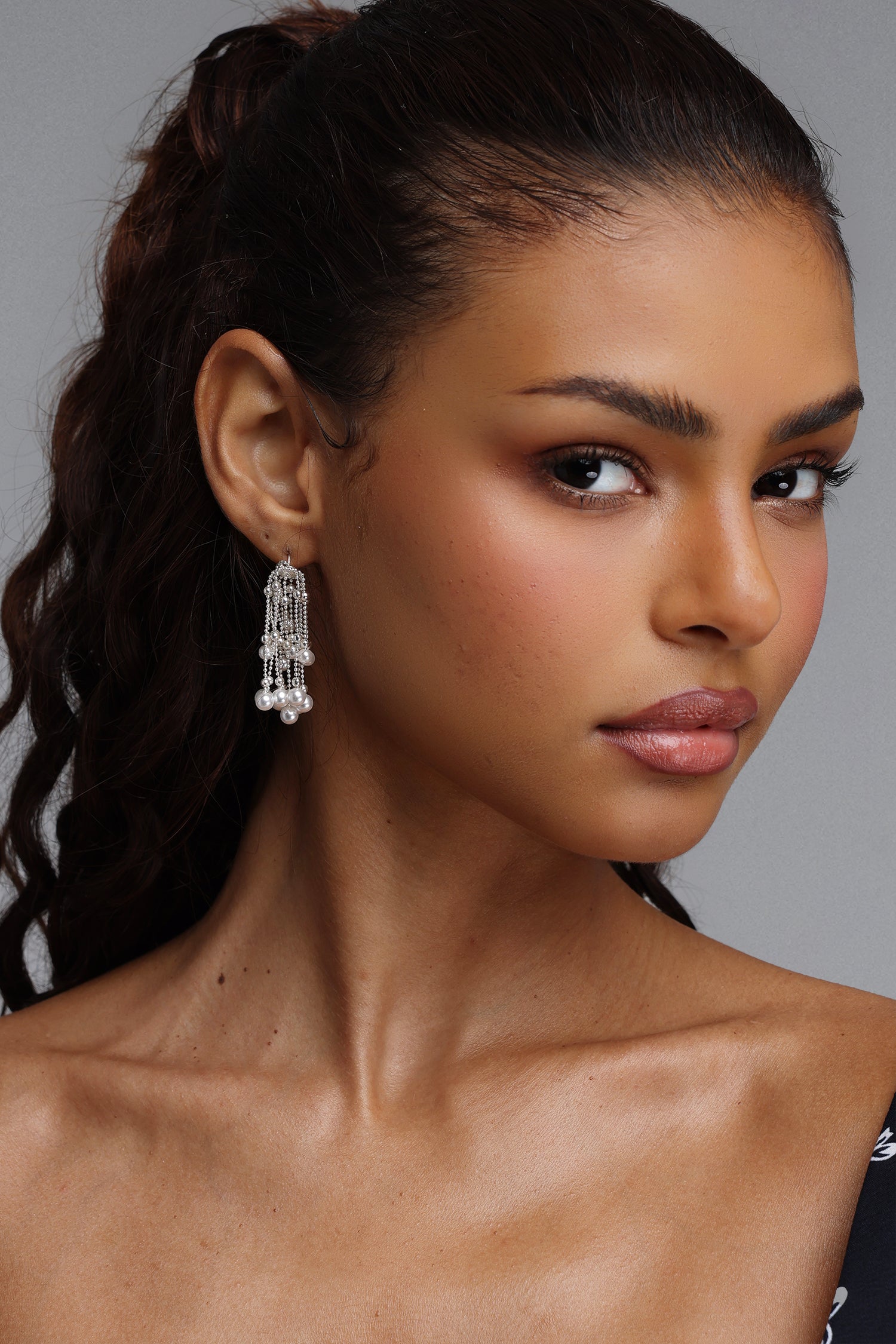 Lizbet Multi-Layered Gradient Pearl Tassel Earrings	