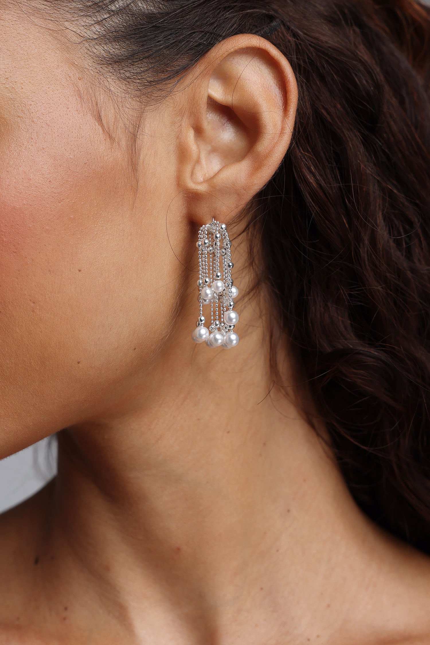 Lizbet Multi-Layered Gradient Pearl Tassel Earrings	