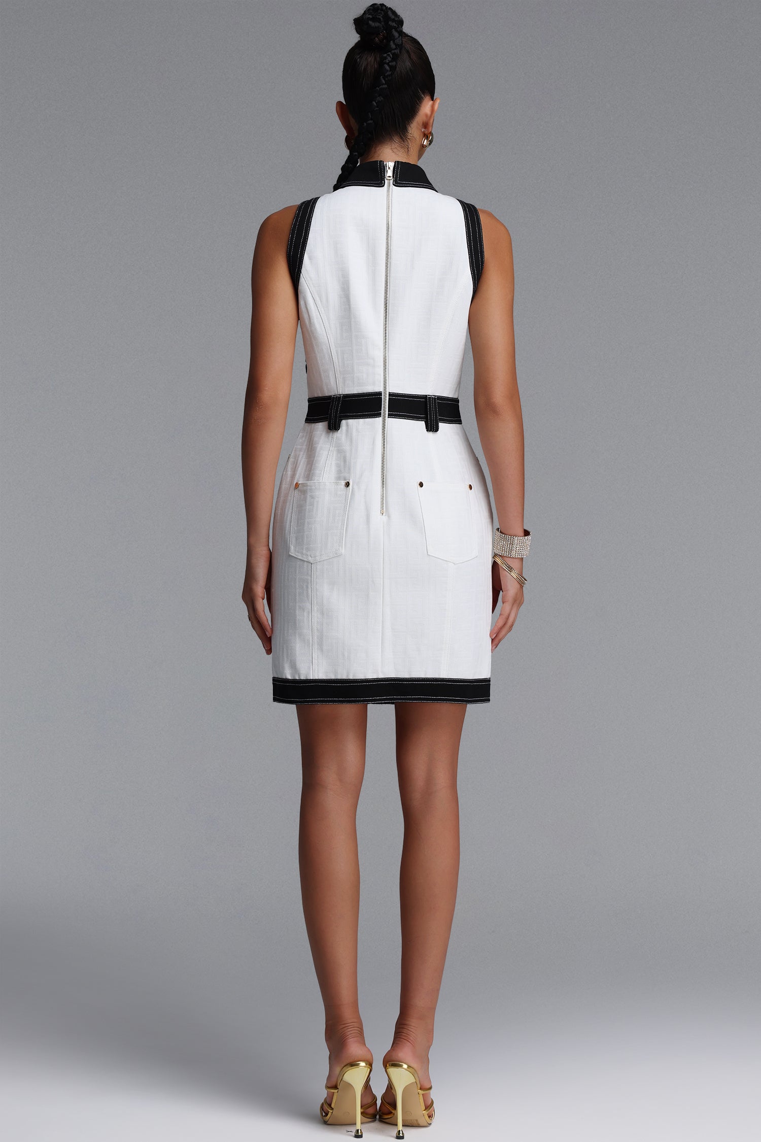 Jye Chic Tailored Shirt Collar Sleeveless Woven Mini Dress	