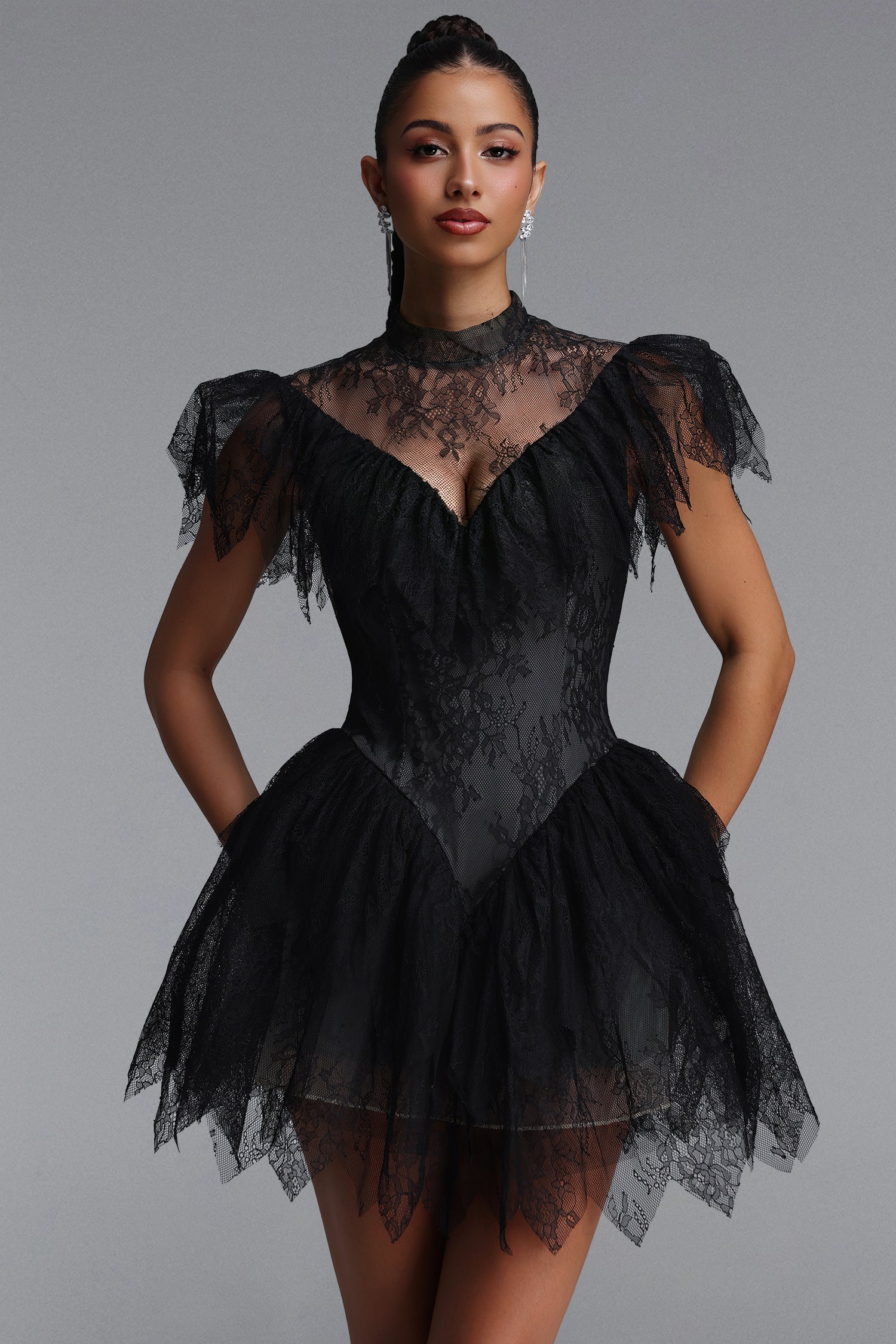 Ulasa Vintage Flowy Floral Lace Ruffle Mini Dress	