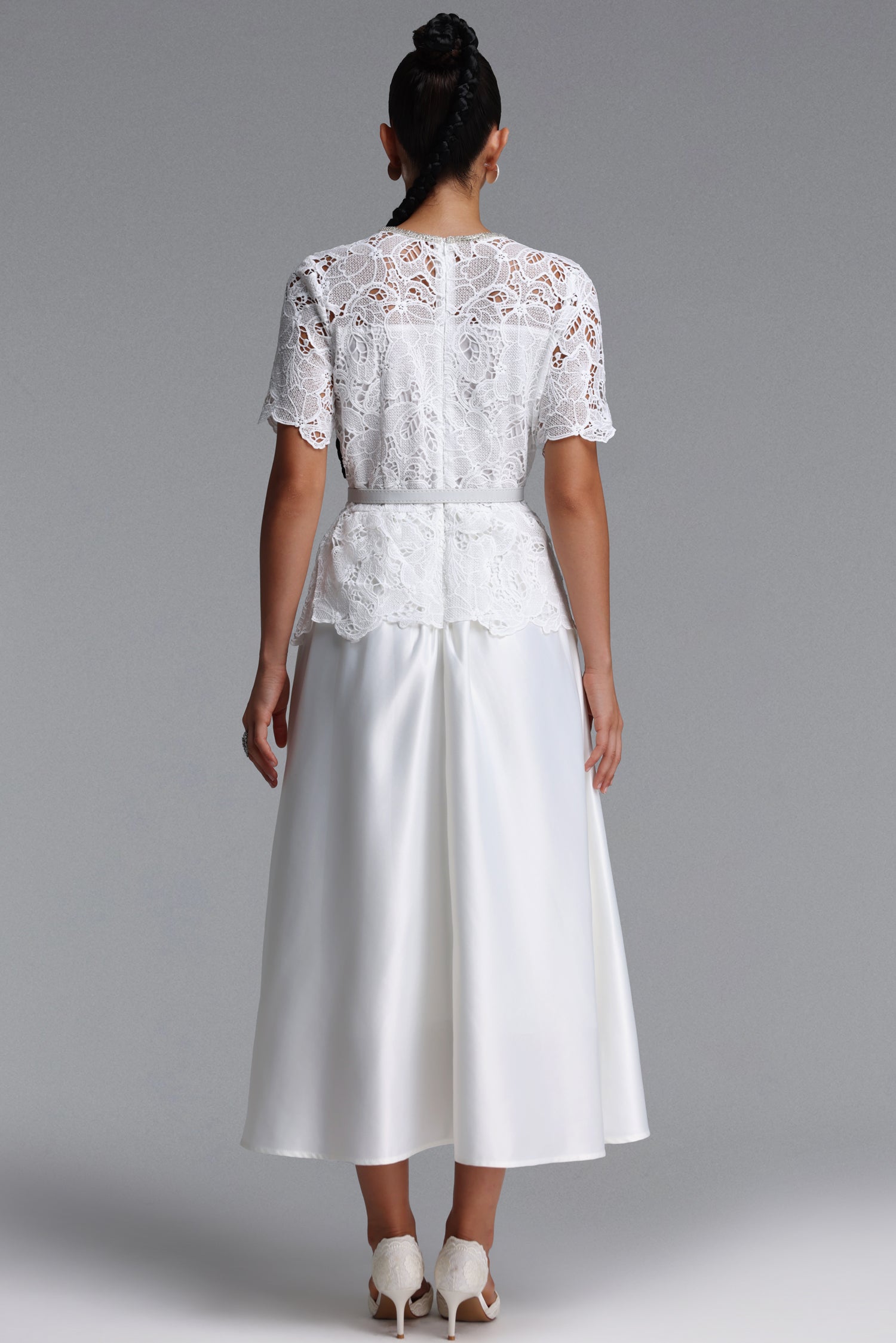 Loretta Elegant Tailored Short Sleeve Floral Lace Maxi Dress	