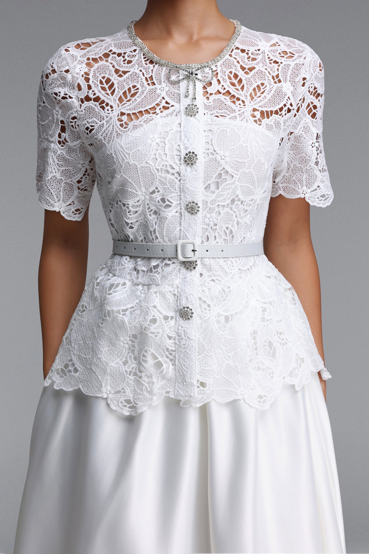 Loretta Elegant Tailored Short Sleeve Floral Lace Maxi Dress	