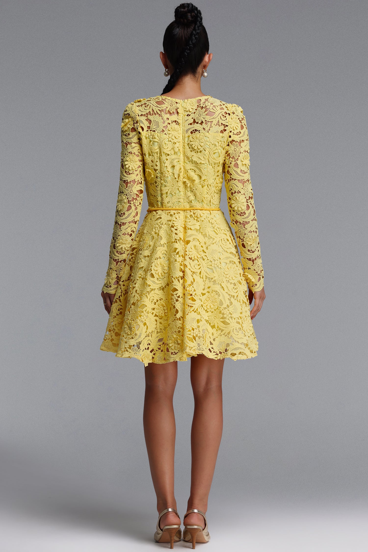 Emmeline Romantic Tailored Long Sleeve Floral Lace Mini Dress	
