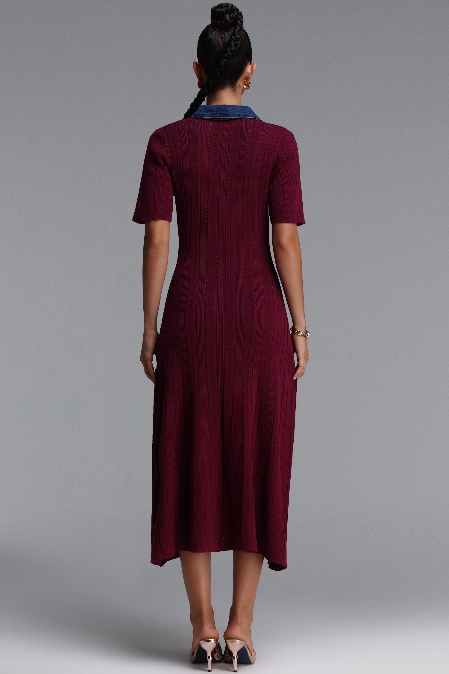 Vivian Elegant Contour Short Sleeve Knit Maxi Dress	