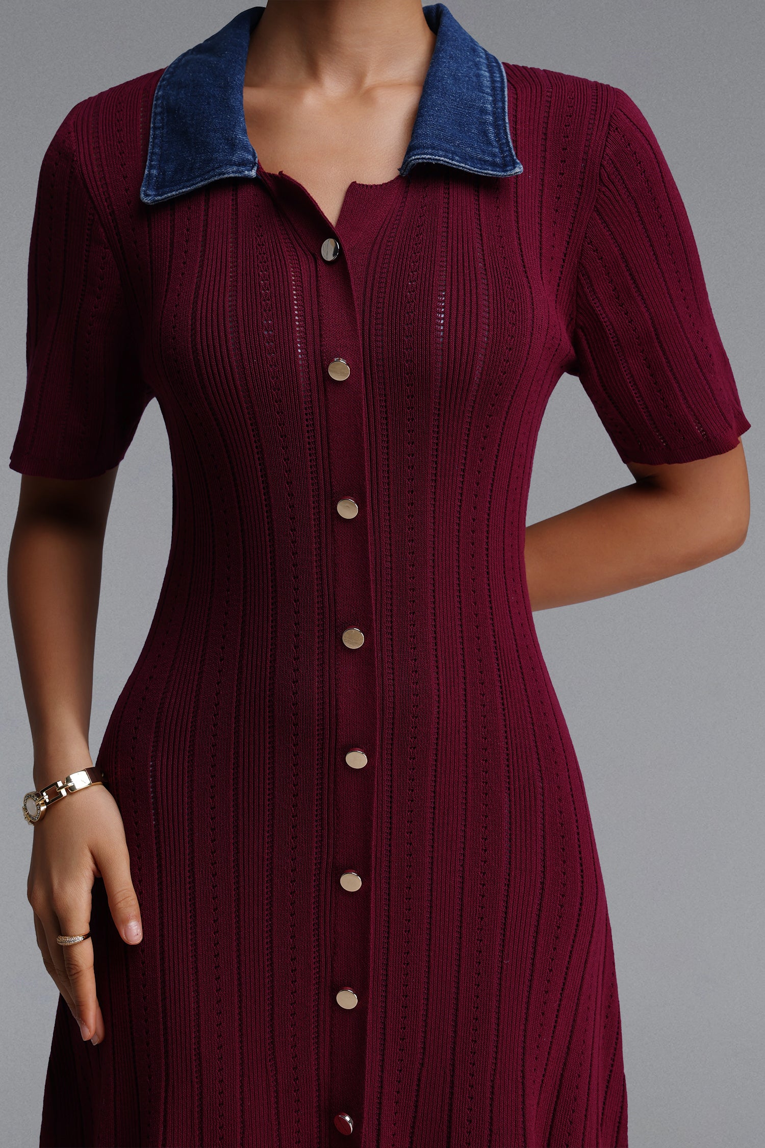 Vivian Elegant Contour Short Sleeve Knit Maxi Dress	