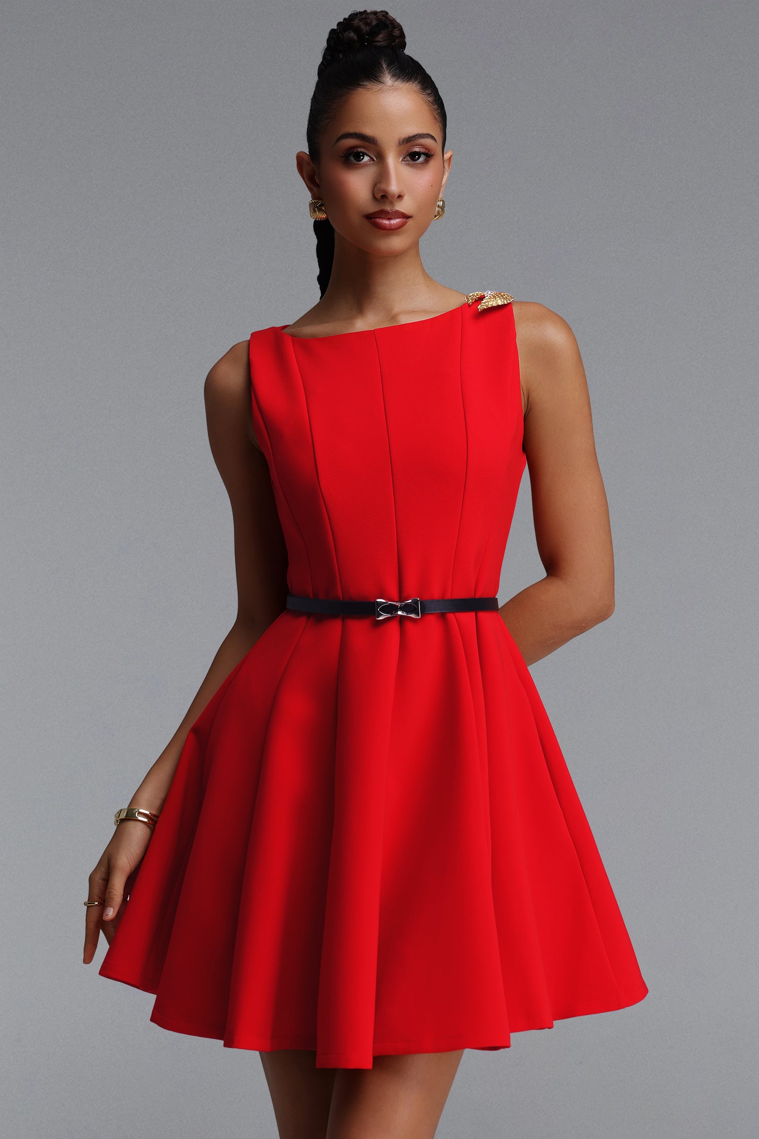 Paomi Classic Tailored Sleeveless Woven BrightRed Mini Dress	