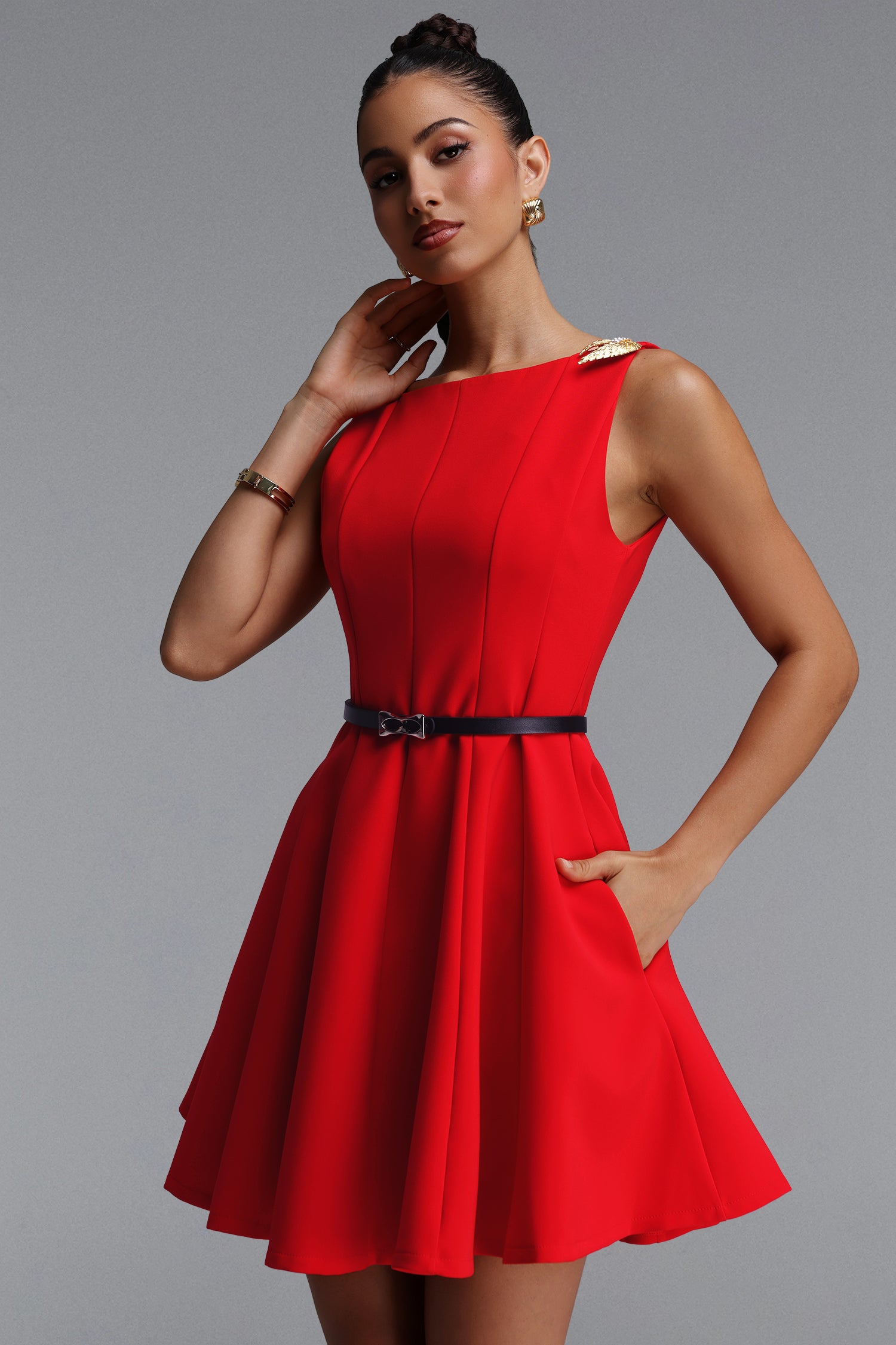 Paomi Classic Tailored Sleeveless Woven BrightRed Mini Dress	