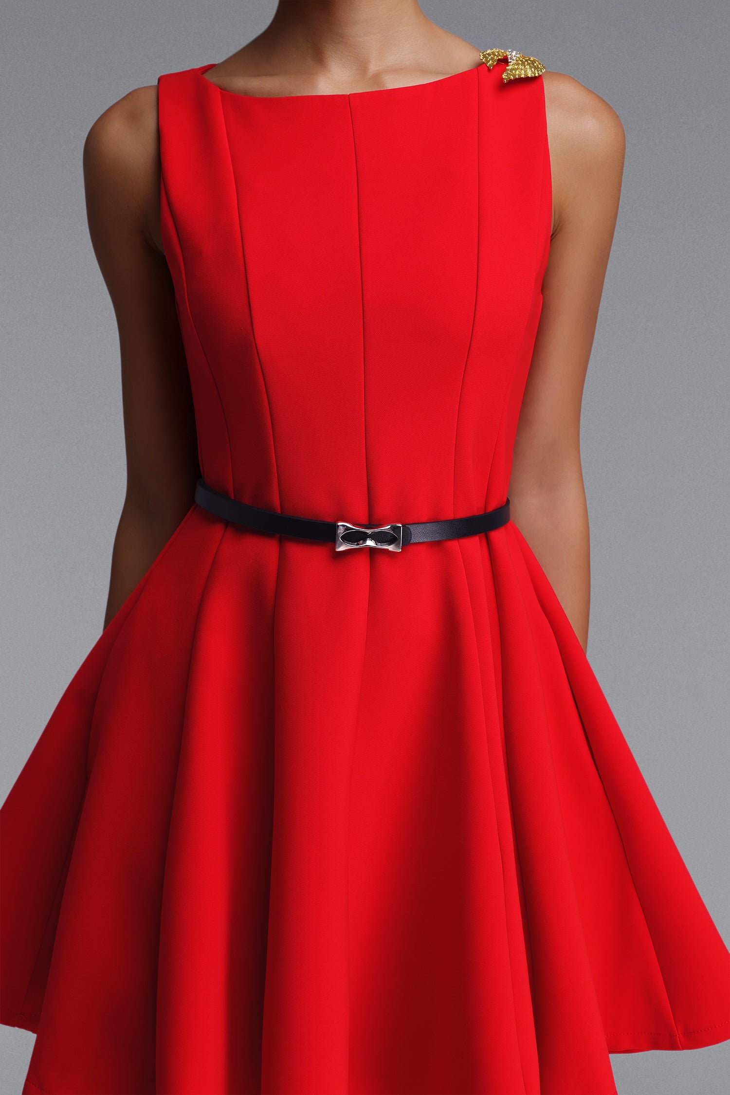 Paomi Classic Tailored Sleeveless Woven BrightRed Mini Dress	