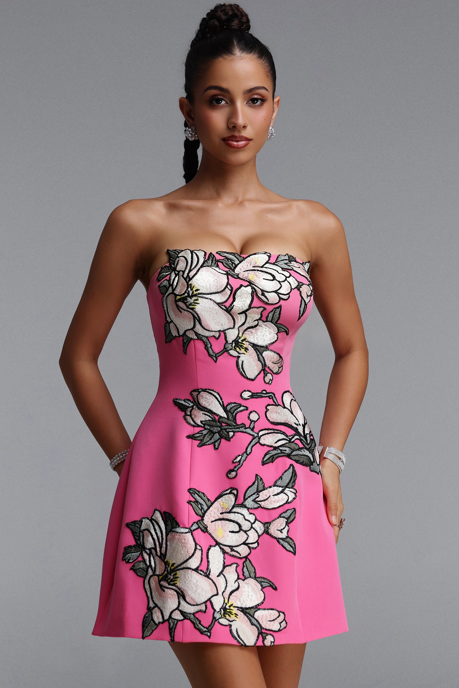Zaria  Appliqu¨¦ Floral Bustier Mini Dress	