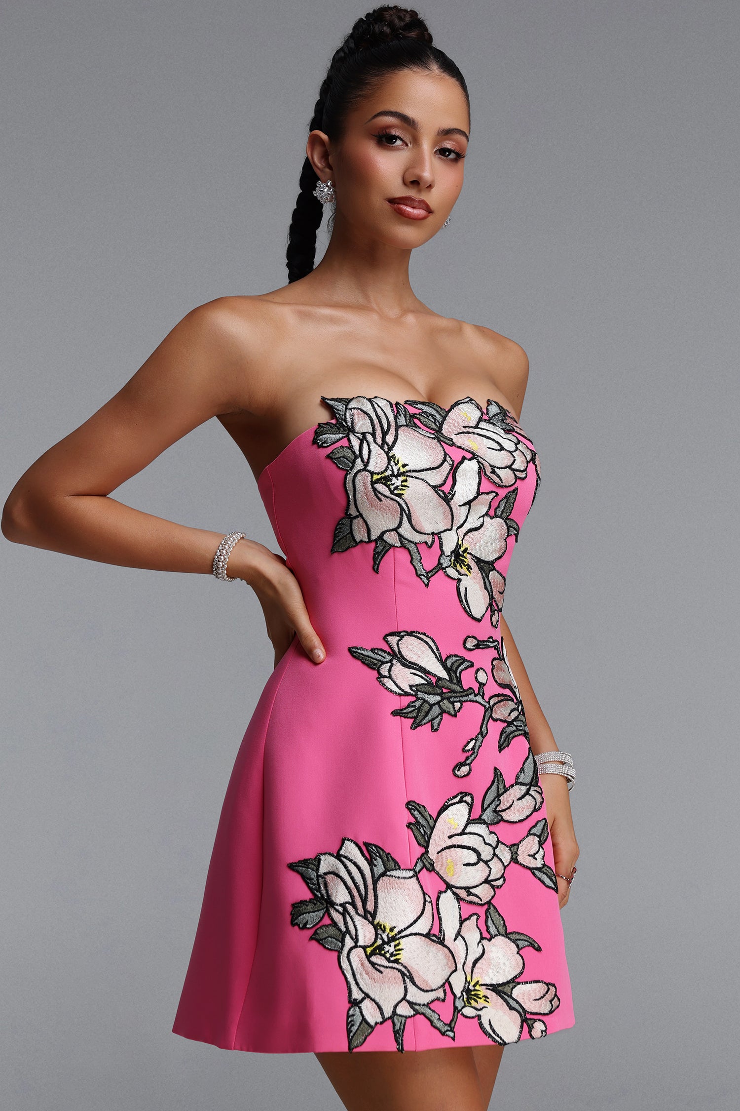 Zaria  Appliqu¨¦ Floral Bustier Mini Dress	