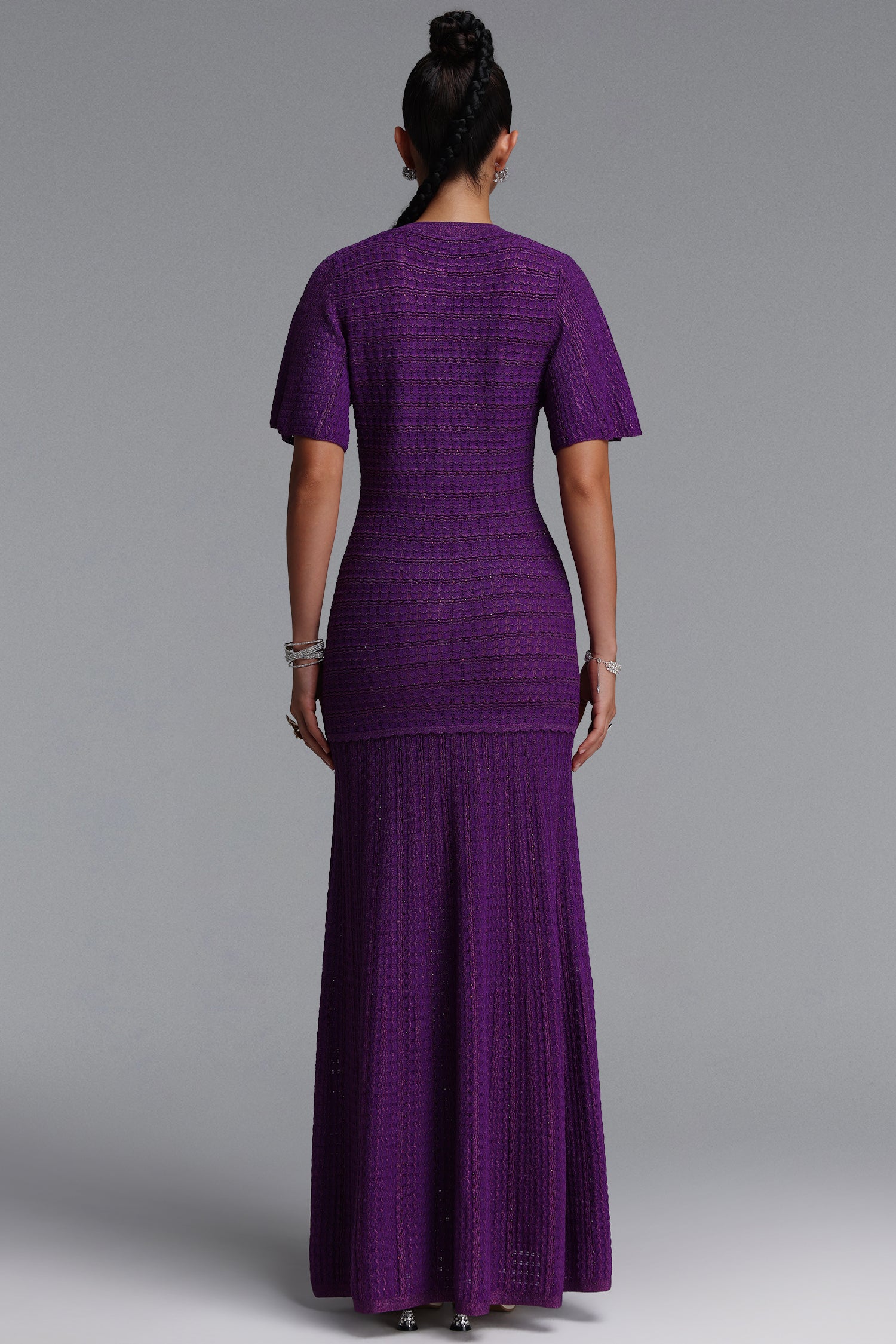 Melany Elegant Contour Round Neck Short Sleeve Knit Maxi Dress	