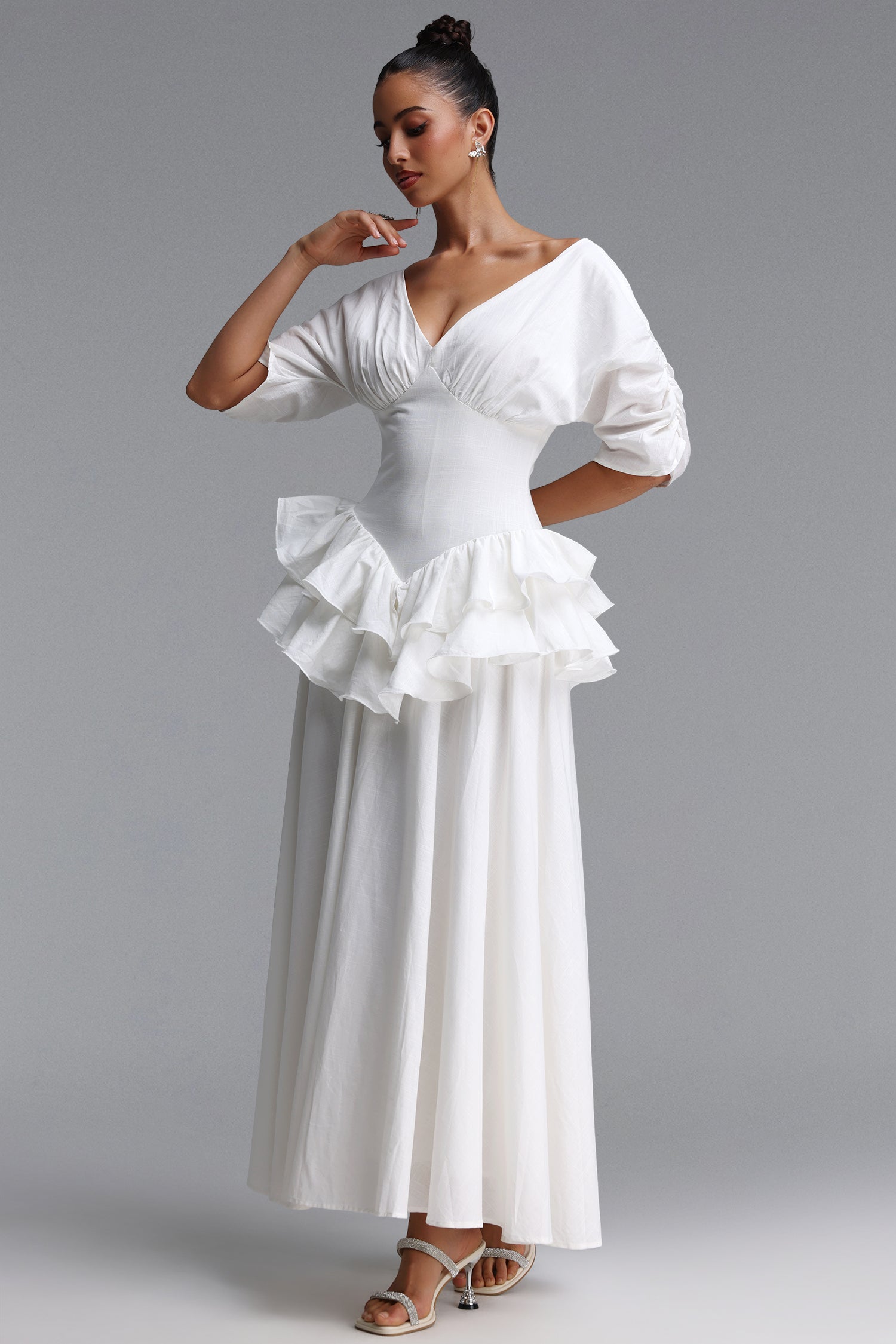 Tyler Romantic Flowy Short Sleeve Ruffle Woven Maxi Dress	
