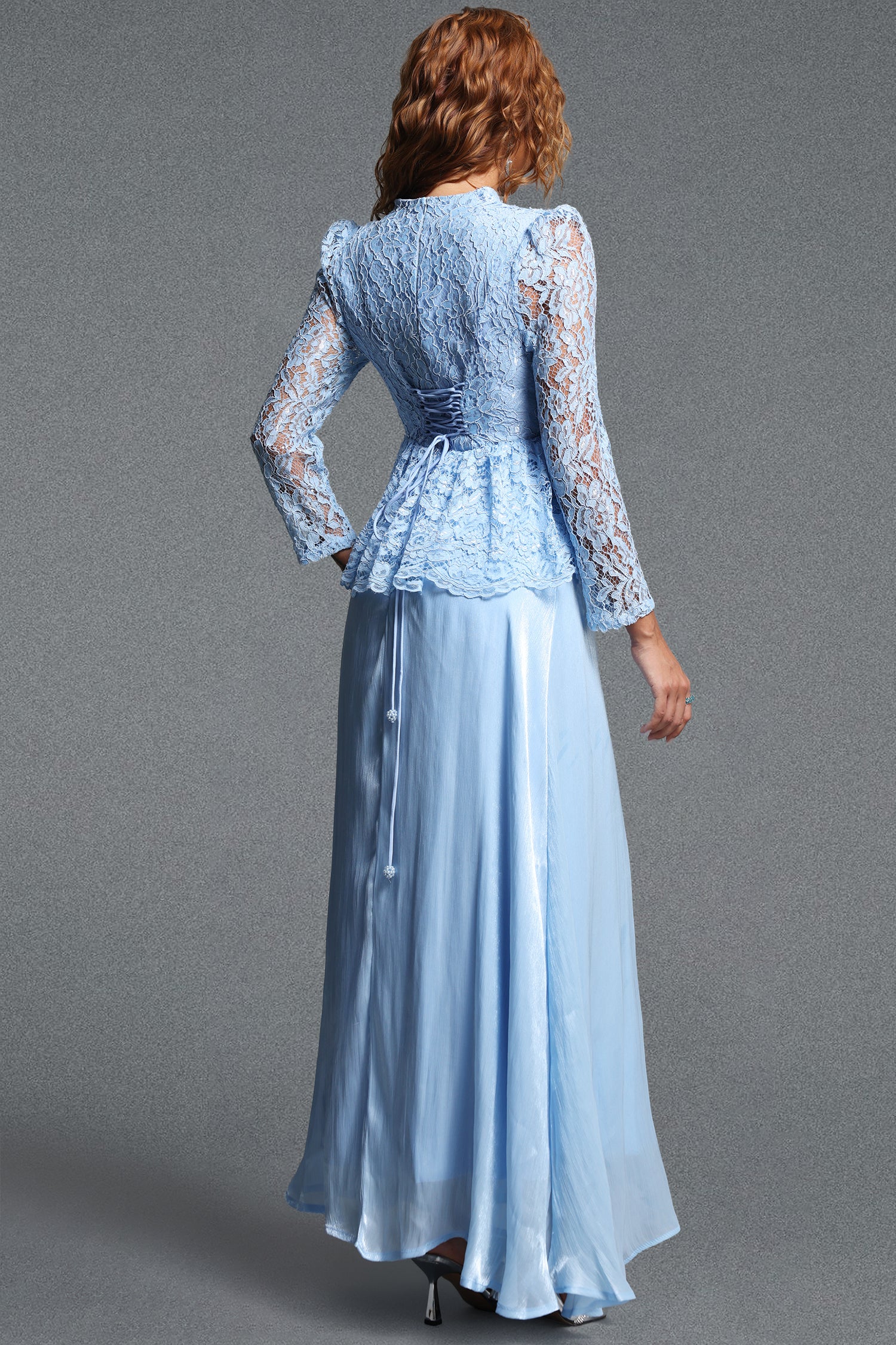 Logan Romantic Flowy V-Neck Long Sleeve Floral Lace Maxi Dress	