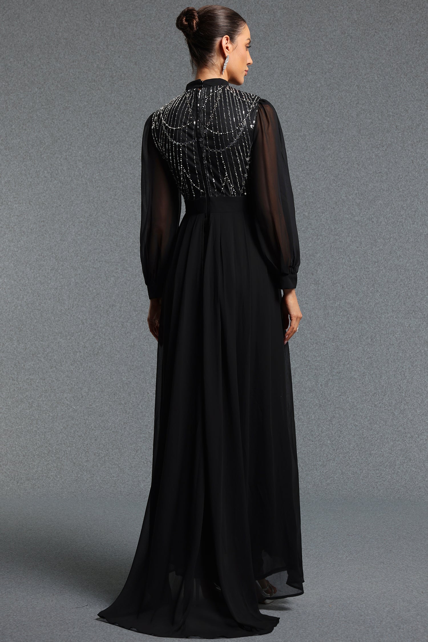 Rerily Elegant High Neck Sheer Chiffon Cape Beaded Mermaid Maxi Dress	