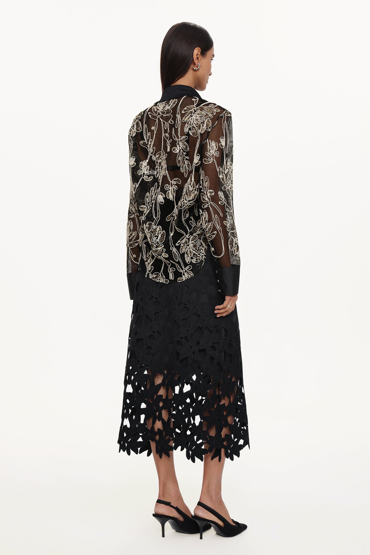 Dodou Elegant Tailored Long Sleeve Floral Woven Shirt