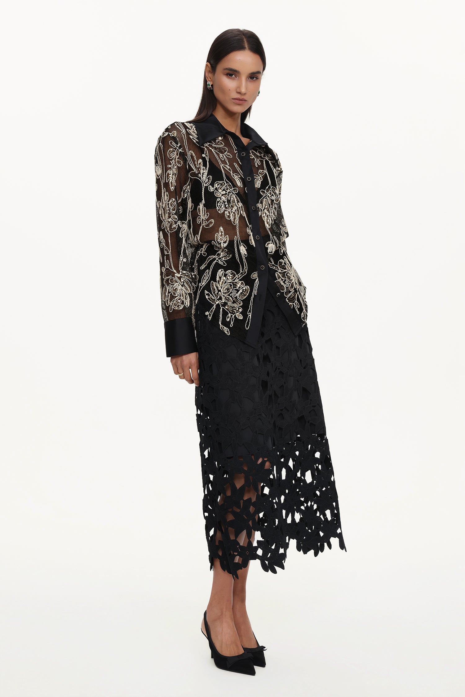 Dodou Elegant Tailored Long Sleeve Floral Woven Shirt