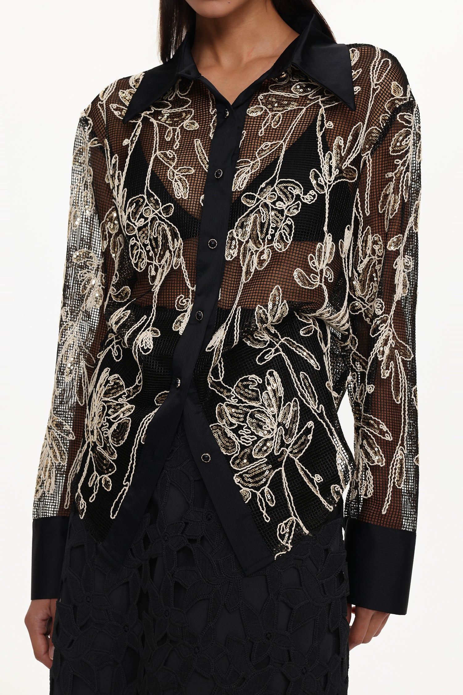 Dodou Elegant Tailored Long Sleeve Floral Woven Shirt