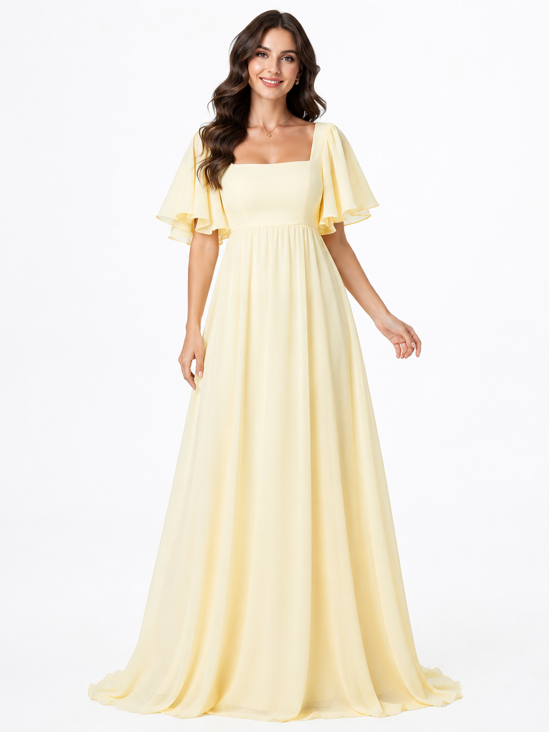 Pale Yellow  A-Line Bridesmaid Maxi Dress