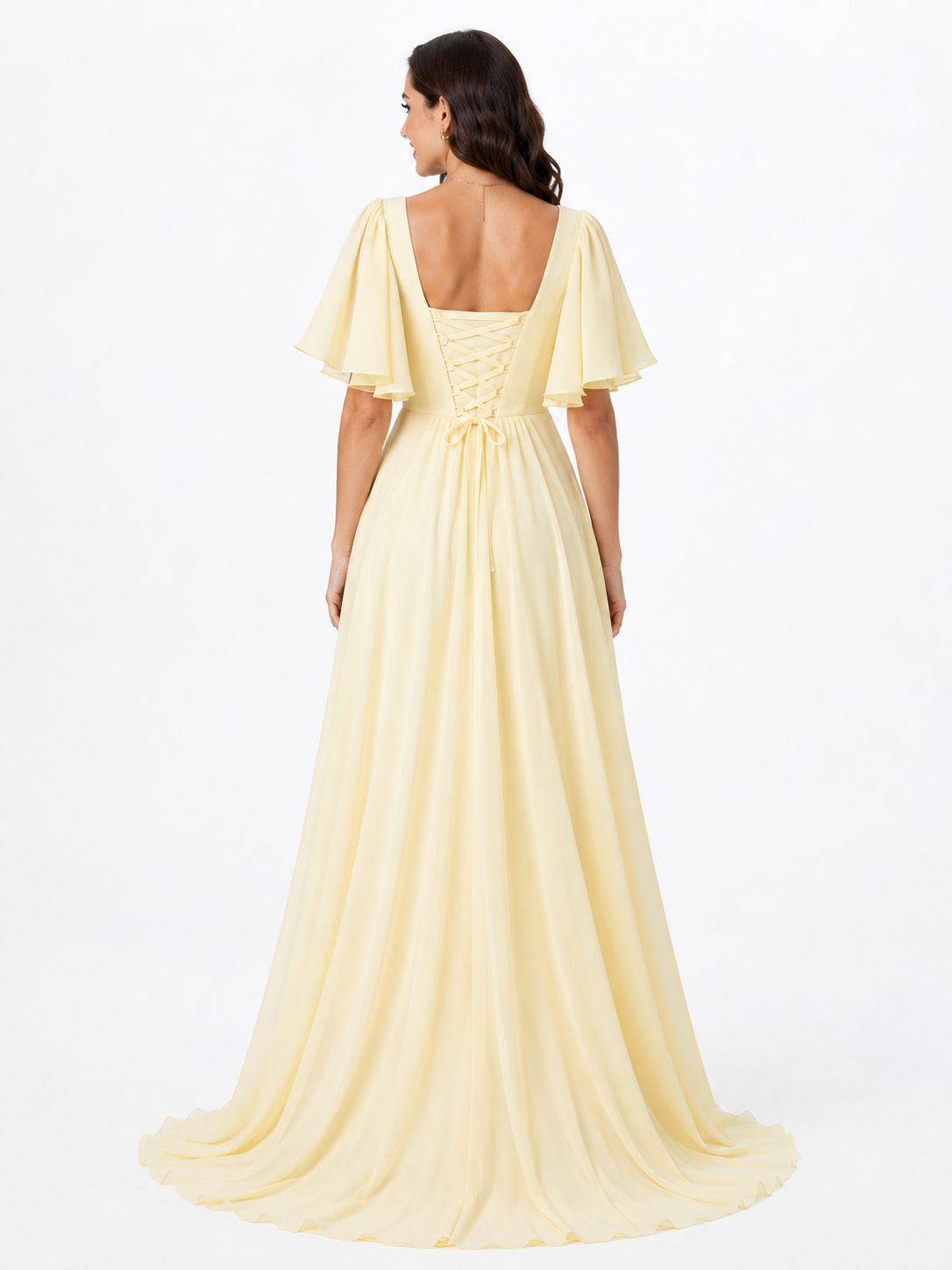 Pale Yellow  A-Line Bridesmaid Maxi Dress