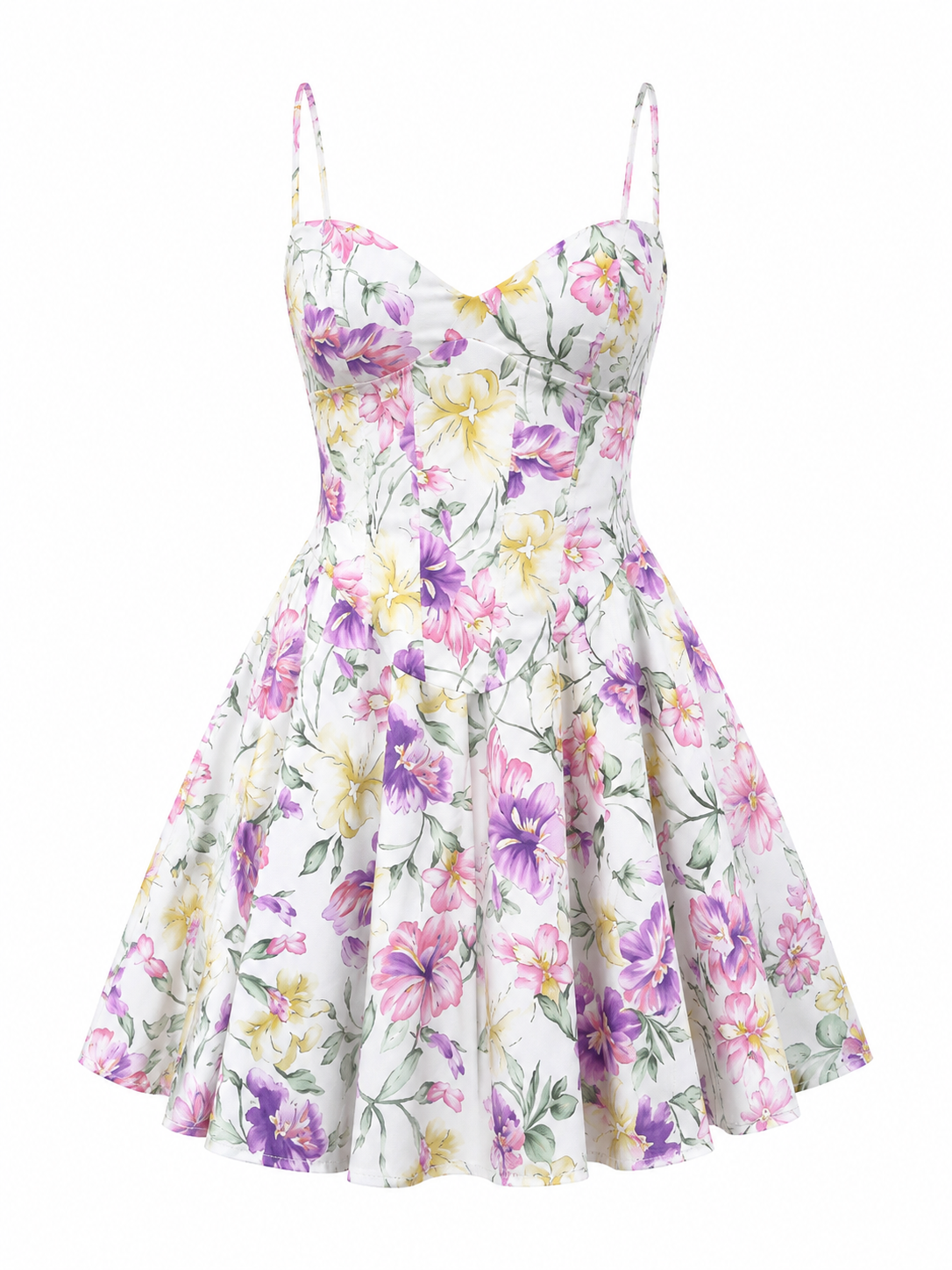 Watercolor Purple Floral Corset Slip Mini Dress