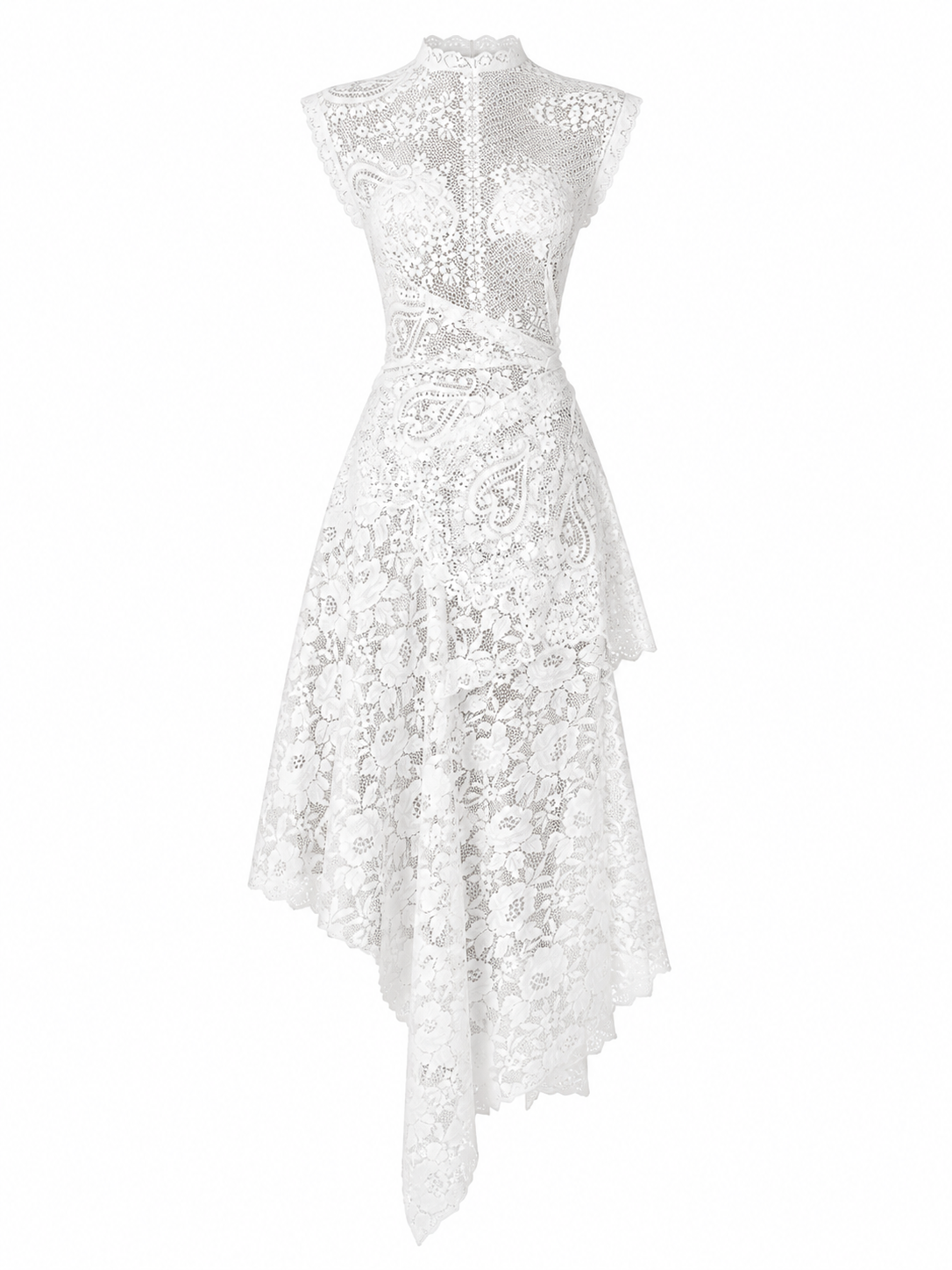 Paisley Floral Lace Cap Sleeve Uneven Hem Midi Gown
