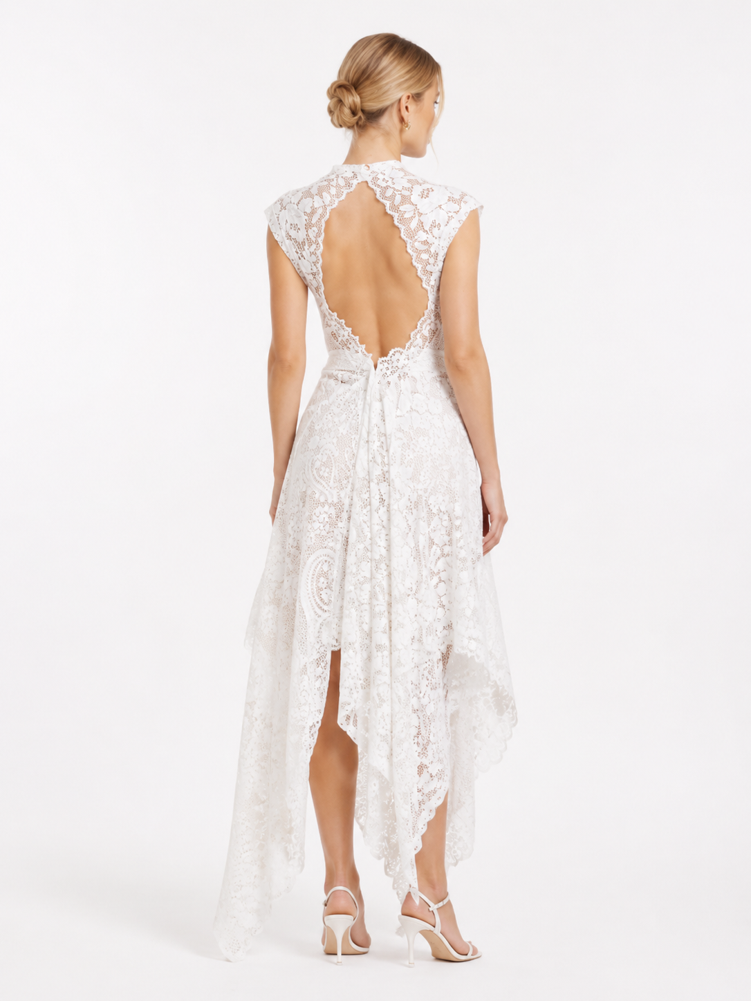 Paisley Floral Lace Cap Sleeve Uneven Hem Midi Gown