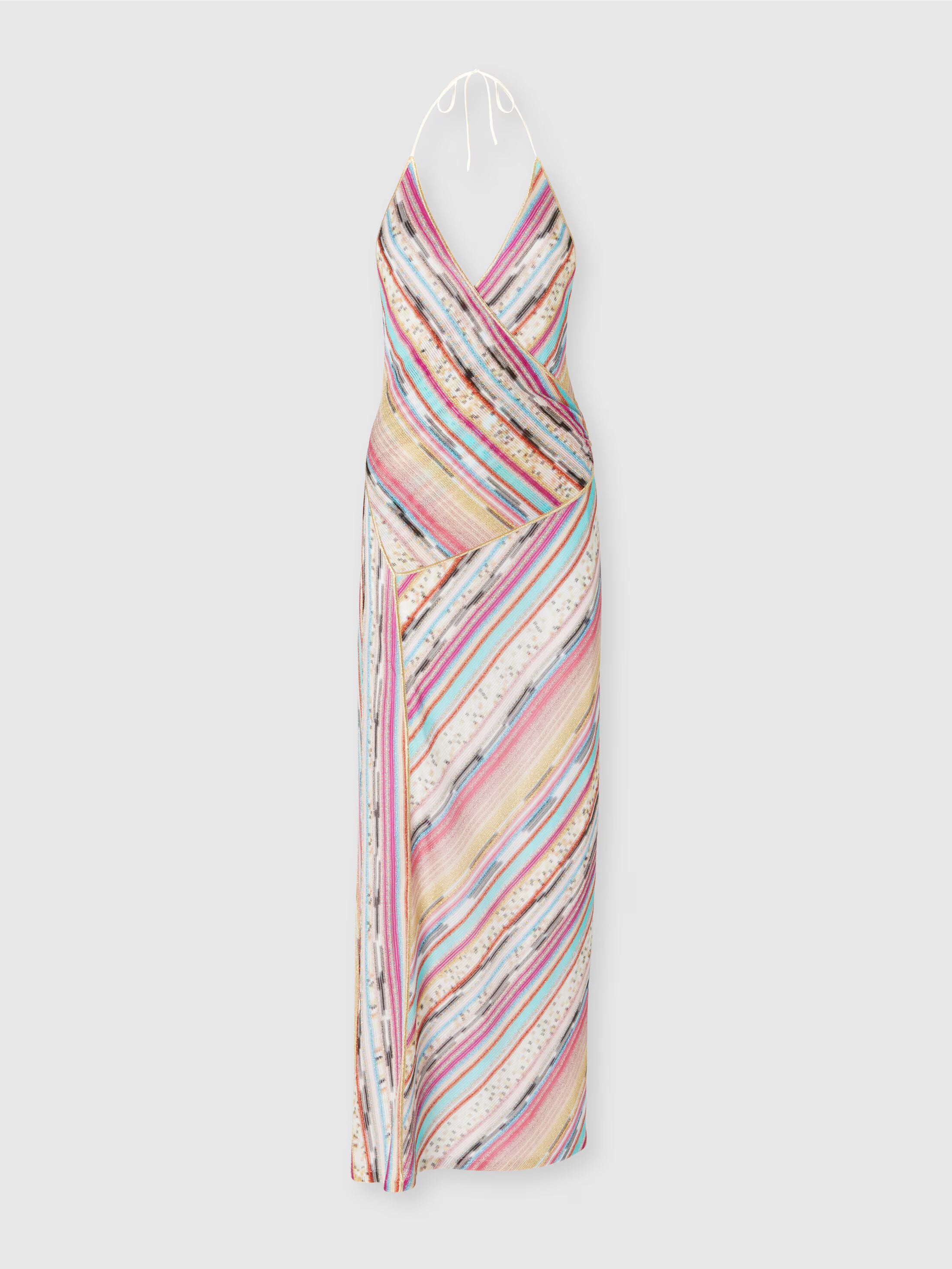 Long dress in lamé slub viscose with slit
