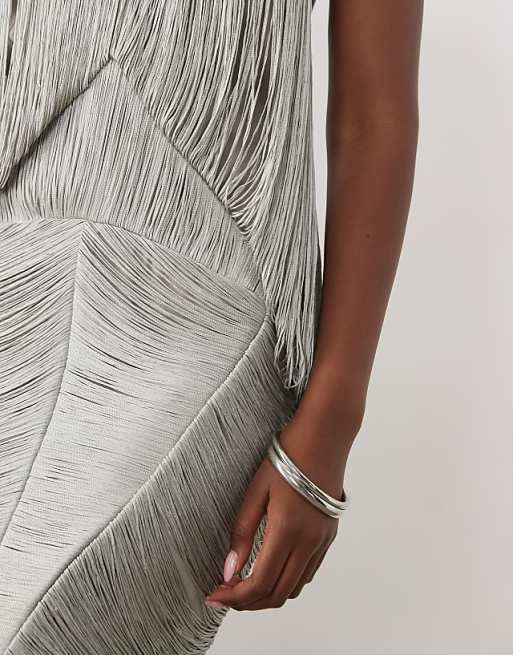 ASOS DESIGN drape fringe maxi dress in silver