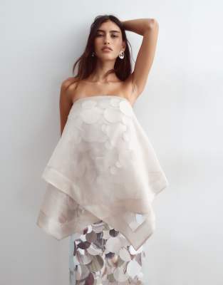 ARRANGE sequin embellished strapless maxi dress with overlayer in silver | ASOS