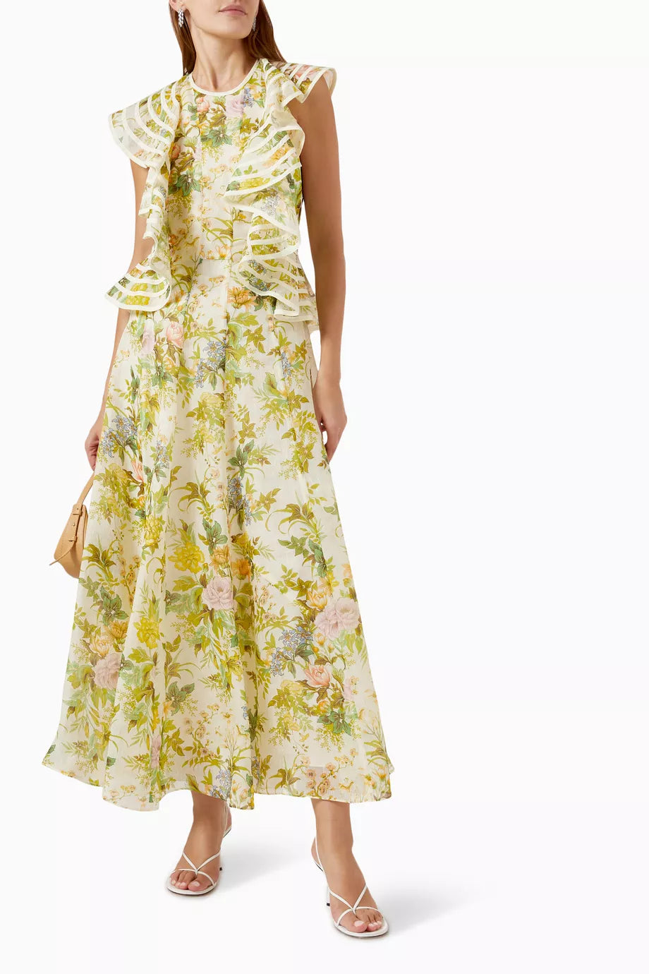 Eden Flounce Midi Dress in SIlk-linen