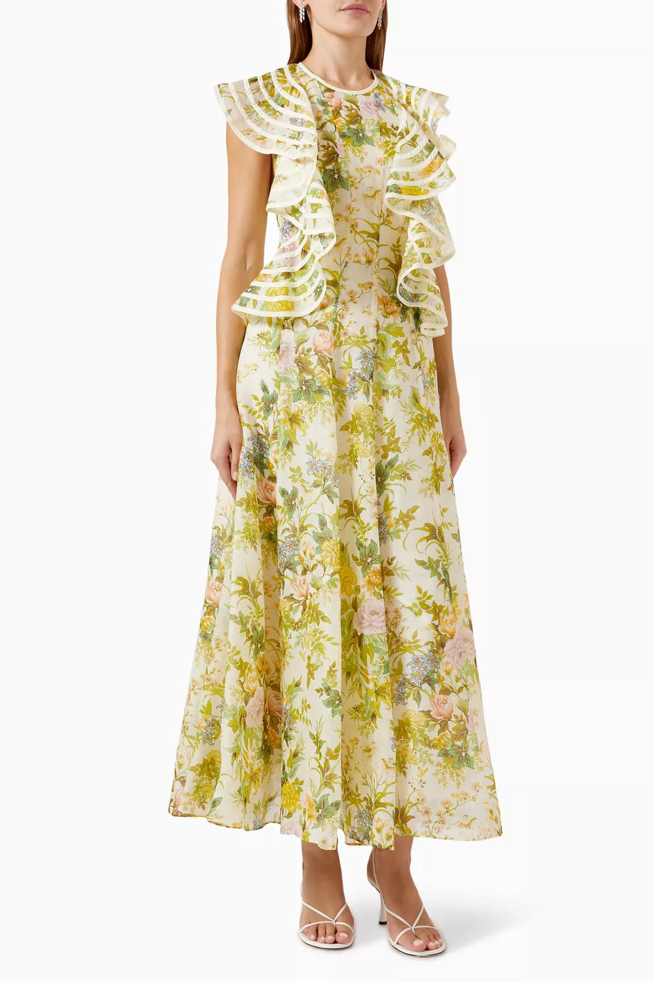 Eden Flounce Midi Dress in SIlk-linen