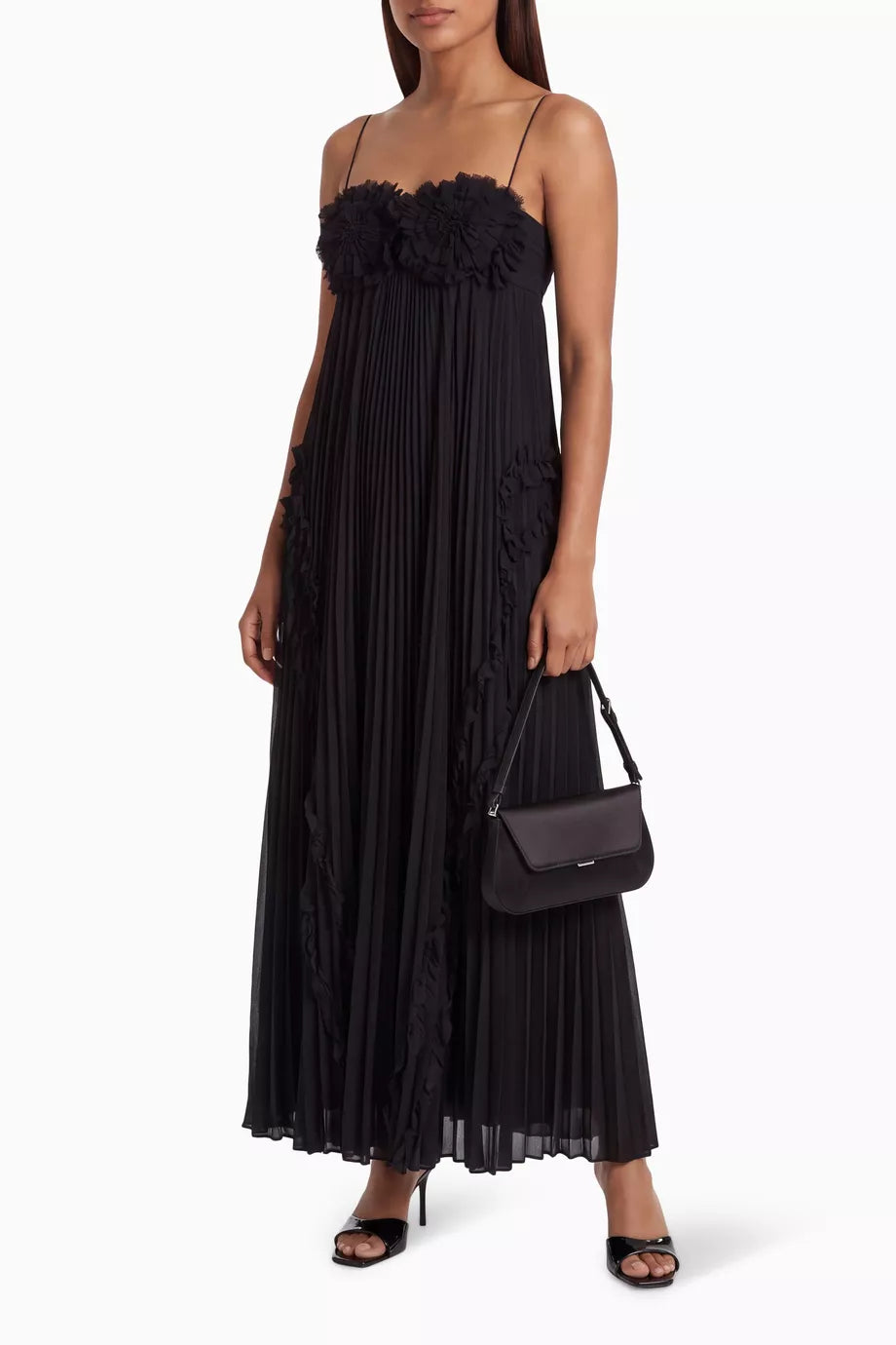Buy Alexis Black Odette Floral-appliqué Pleated Gown For Women Online | Ounass Saudi