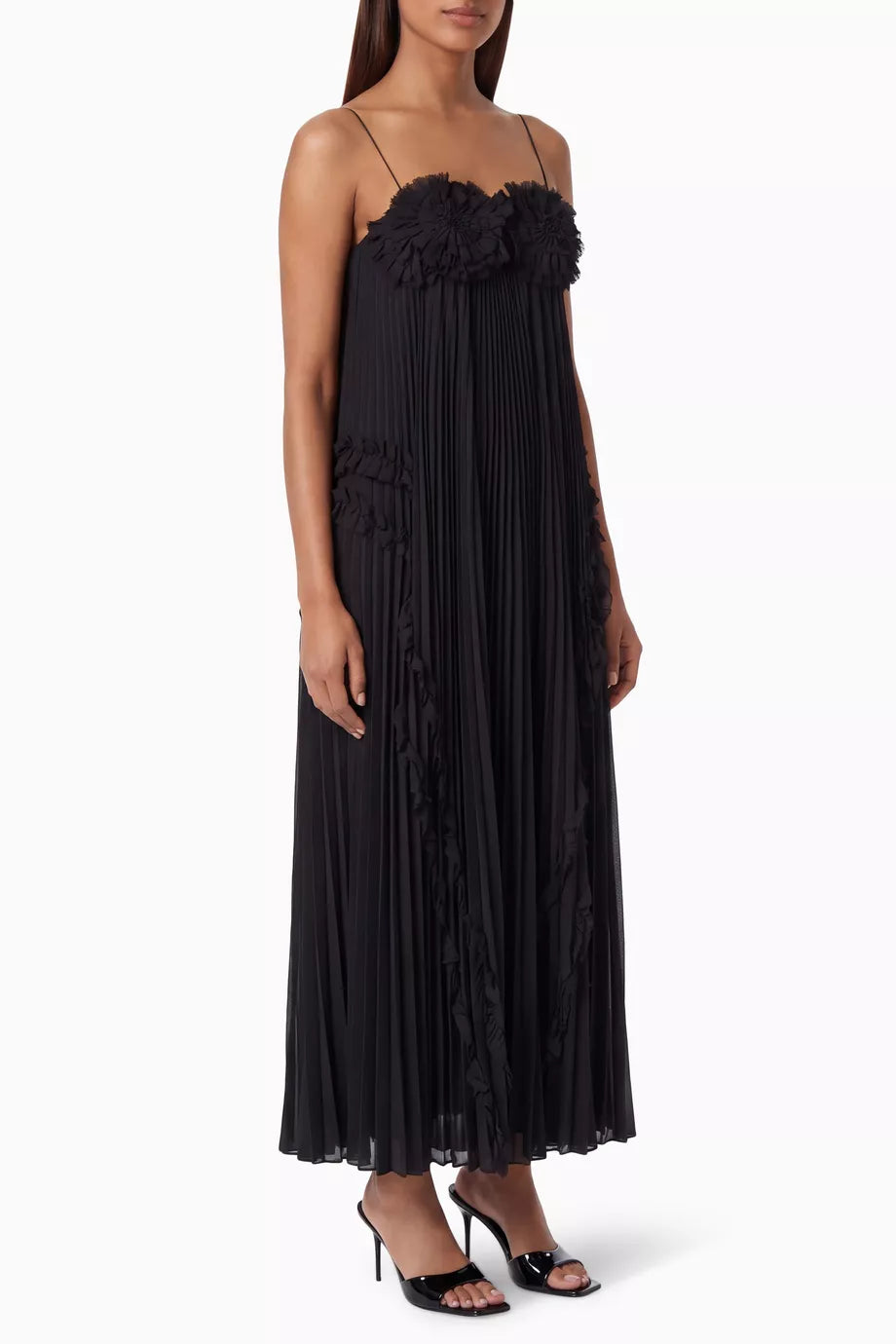 Buy Alexis Black Odette Floral-appliqué Pleated Gown For Women Online | Ounass Saudi