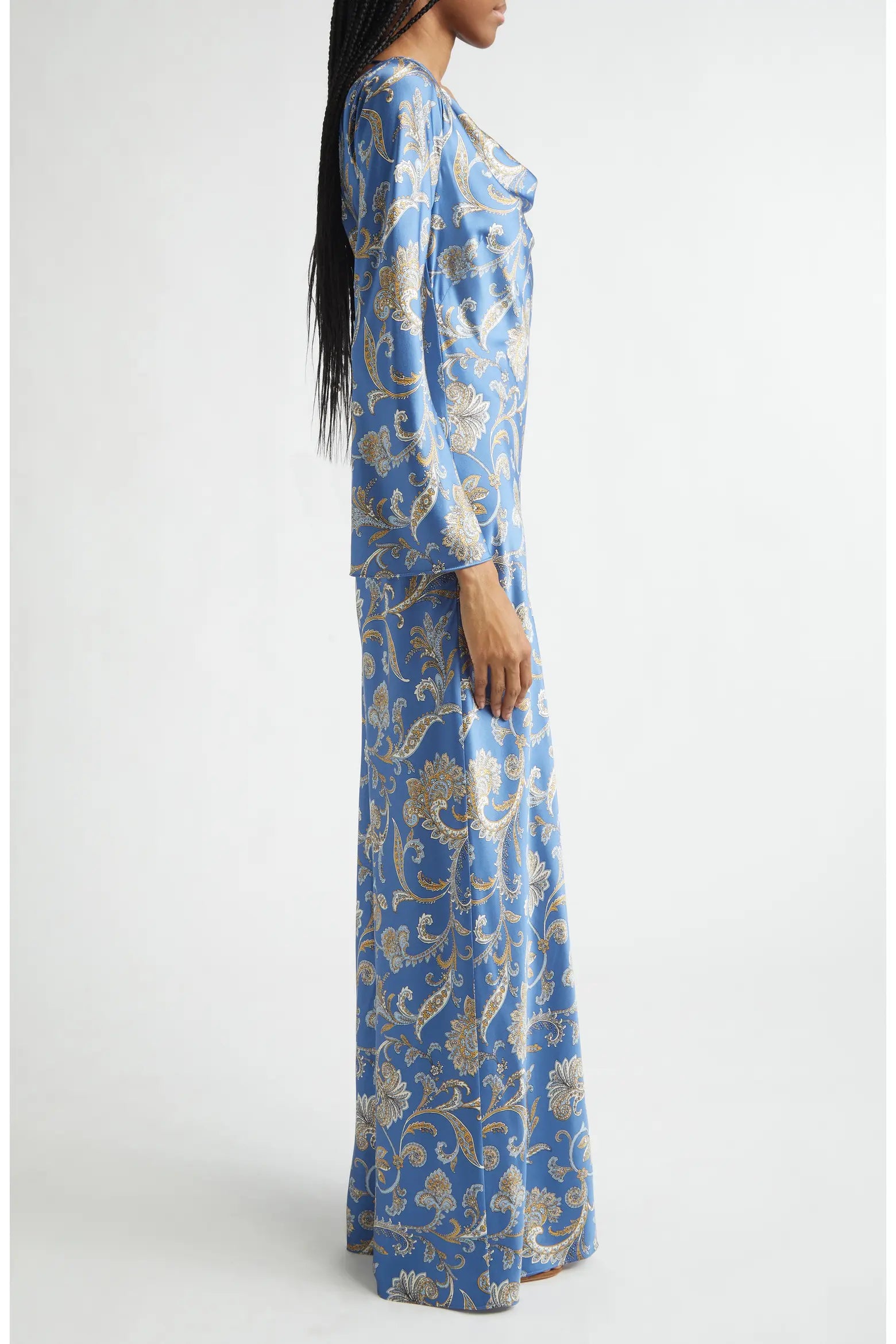 Ember Long Sleeve Paisley Silk Blend Maxi Dress