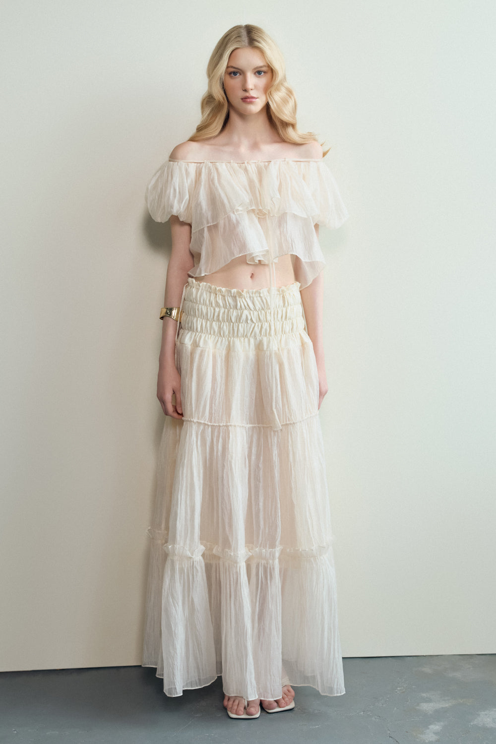 A-line Off-Shoulder Organza Maxi Set