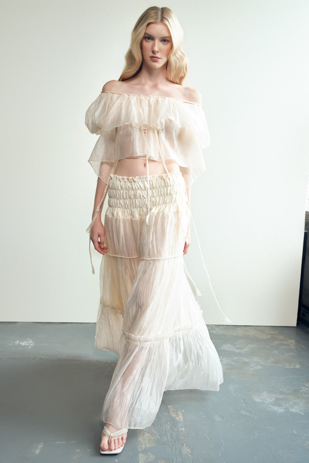 A-line Off-Shoulder Organza Maxi Set