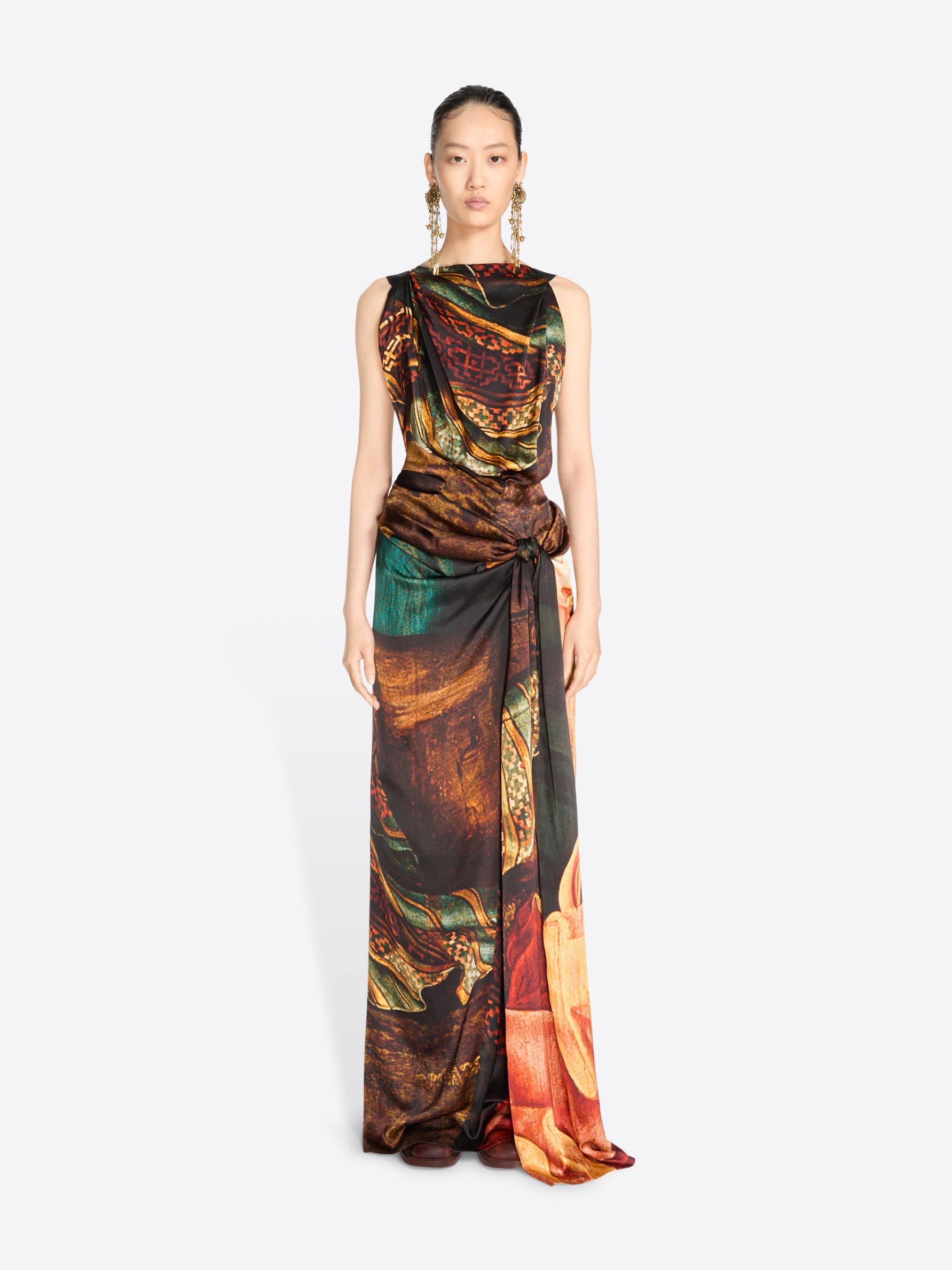 Long draped satin dress