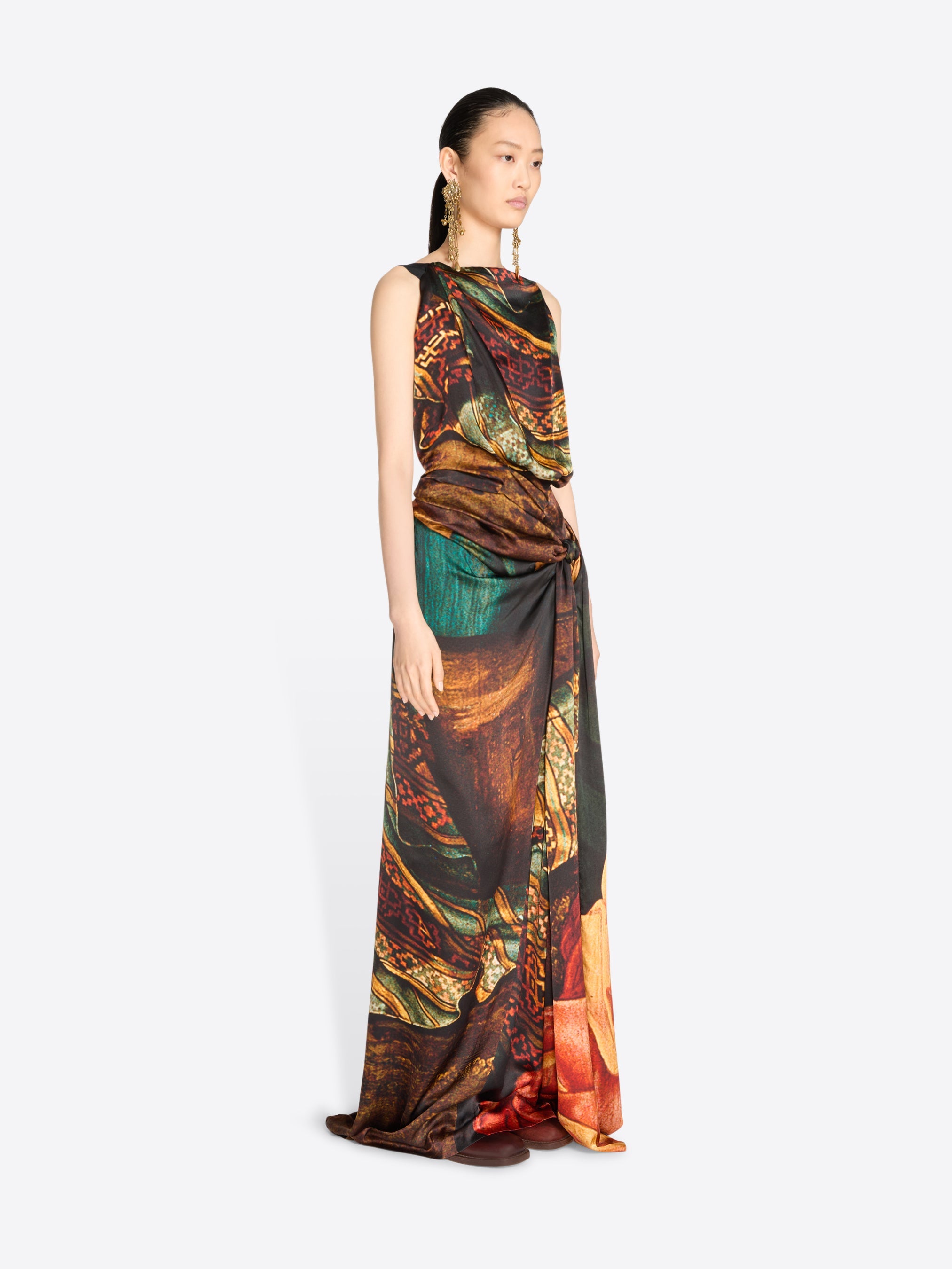 Long draped satin dress