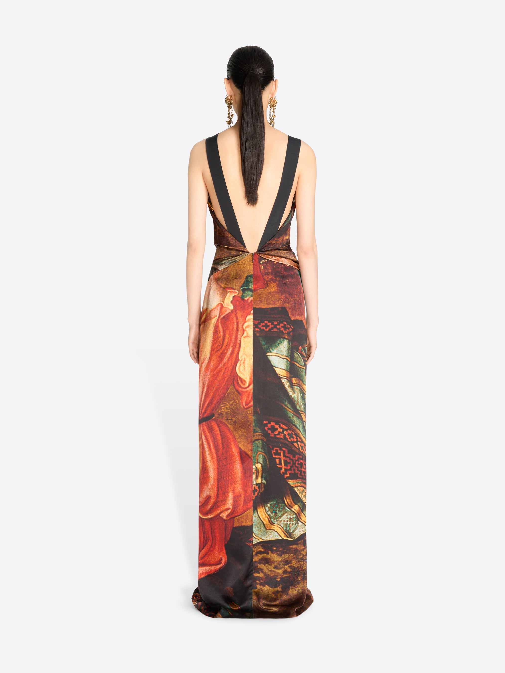 Long draped satin dress