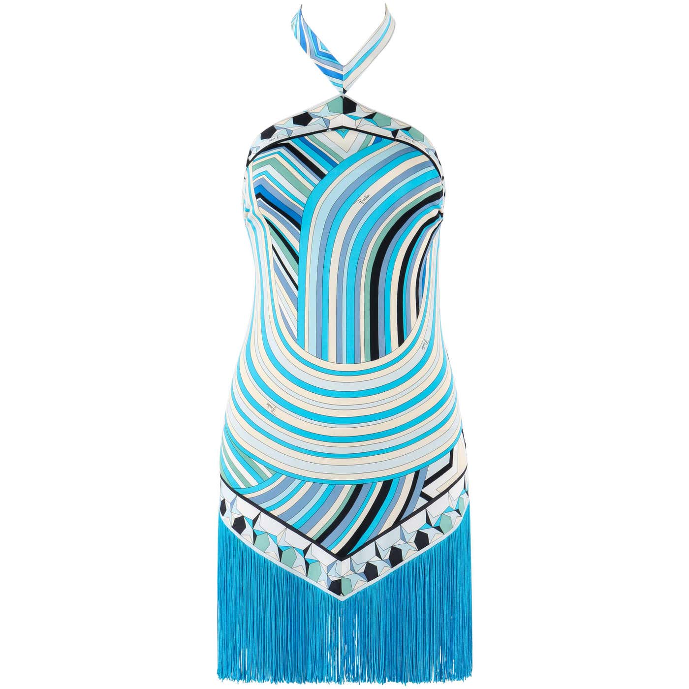 EMILIO PUCCI S/S 2008 Blue Signature Star Print Fringe Mini Dress 1