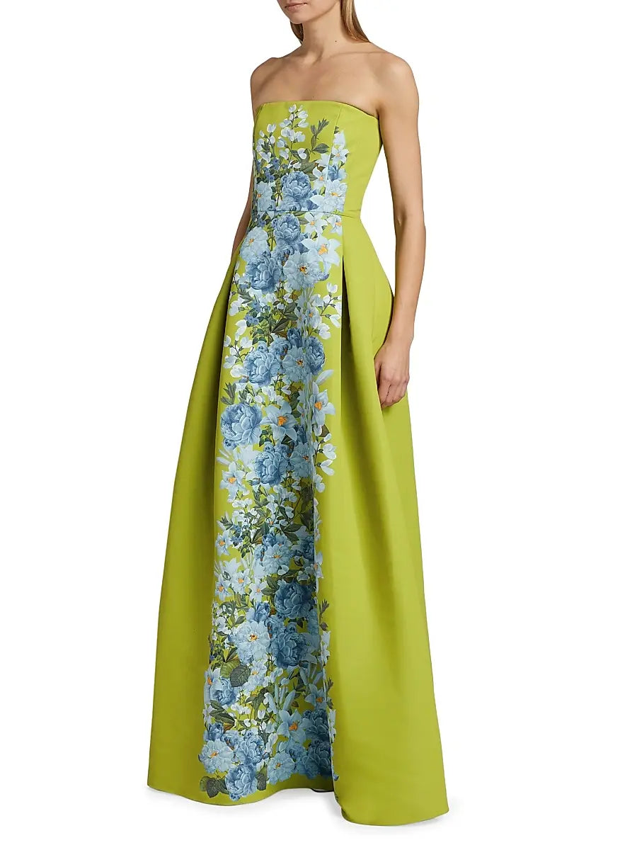 Larisa Floral Strapless Gown - Peridot Cascade