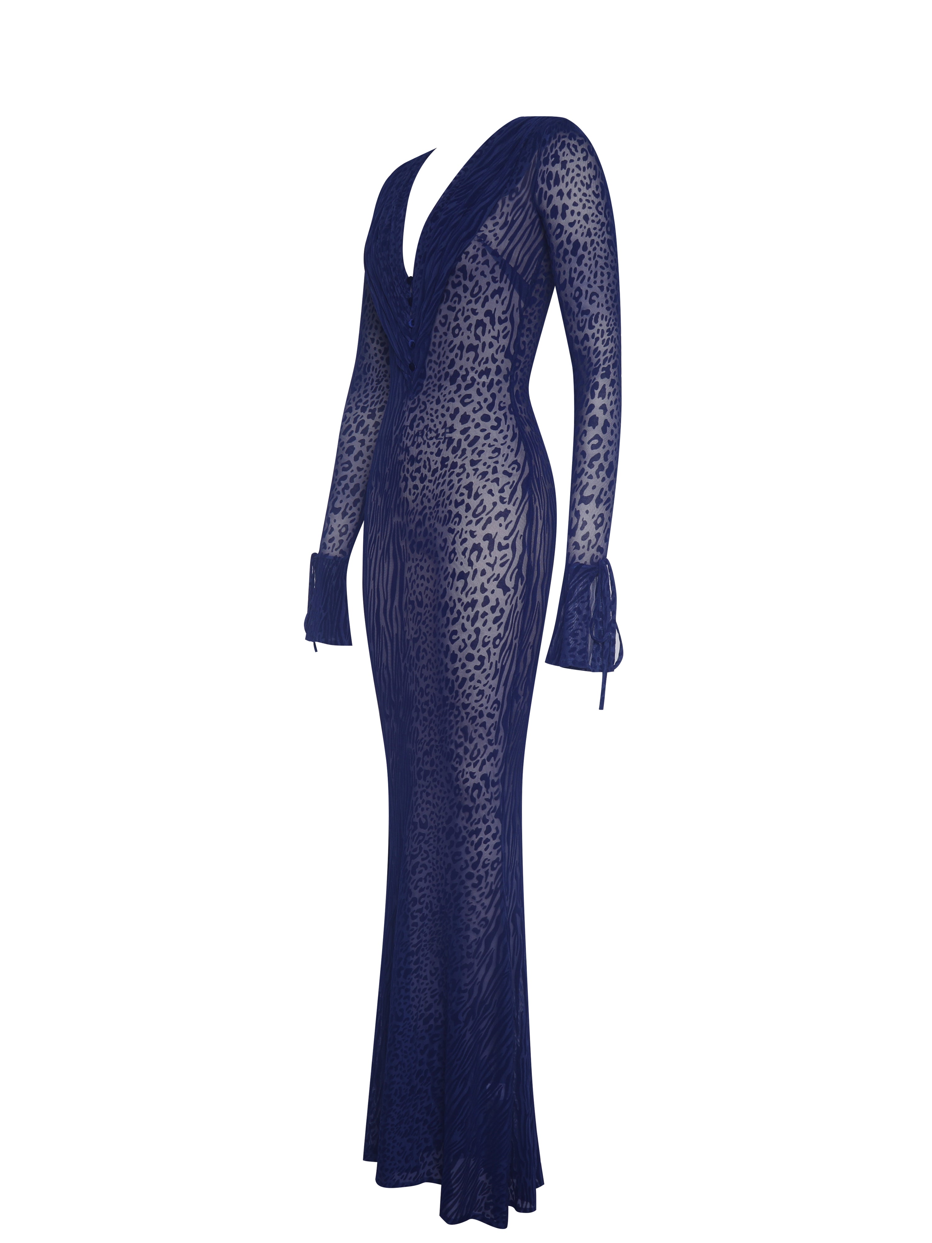 Plunge Animal Print Mermaid Hem Maxi Dress